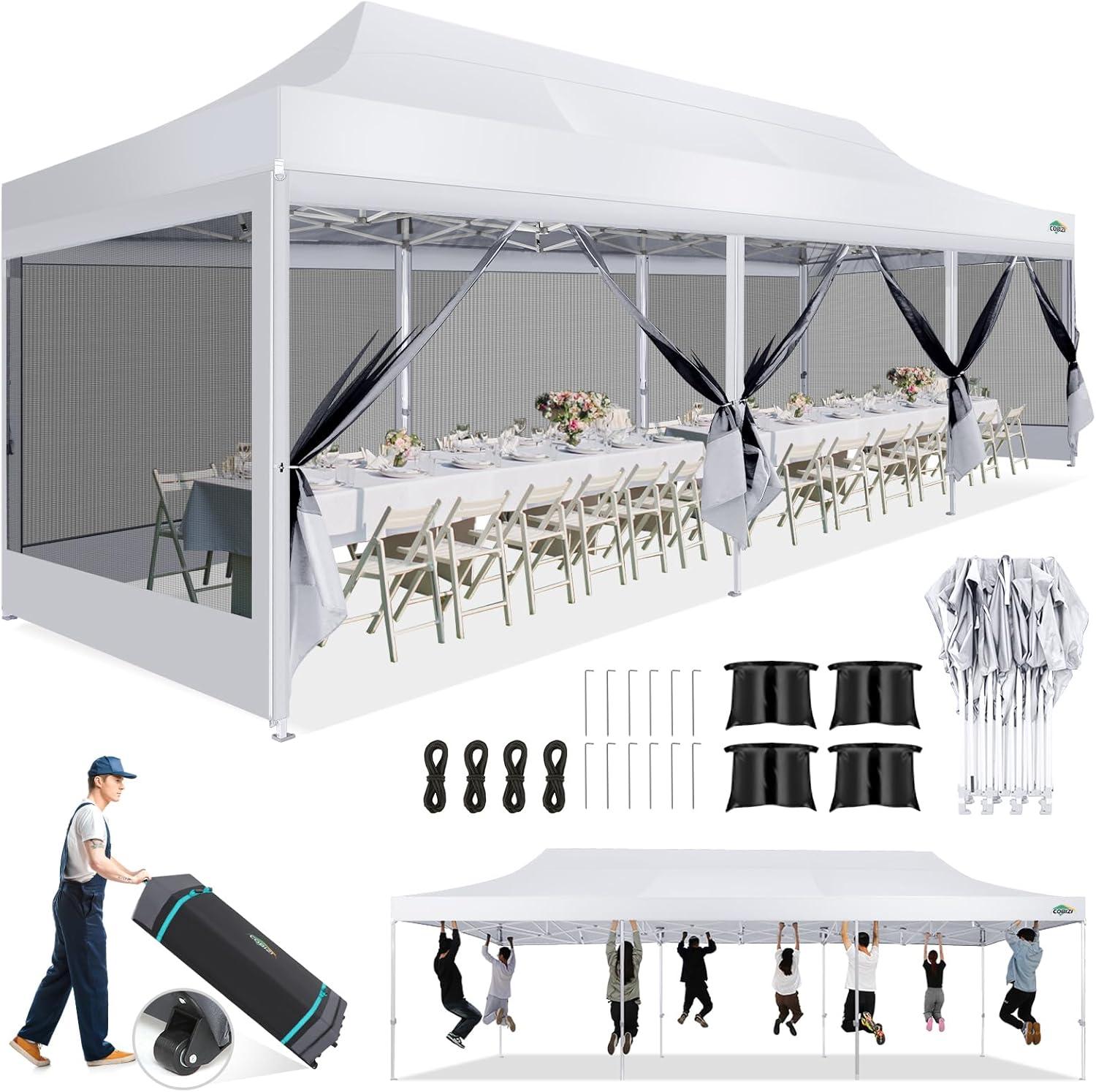 image:imageCOBIZI Canopy Tent 10x10 Heavy Duty Pop Up Gazebo with Netting ScreenedWaterproof Ez up Canopy with Sidewalls Outdoor Instant Screen House Tent for CampingBackyard Wedding BirthdayBlackWhite
