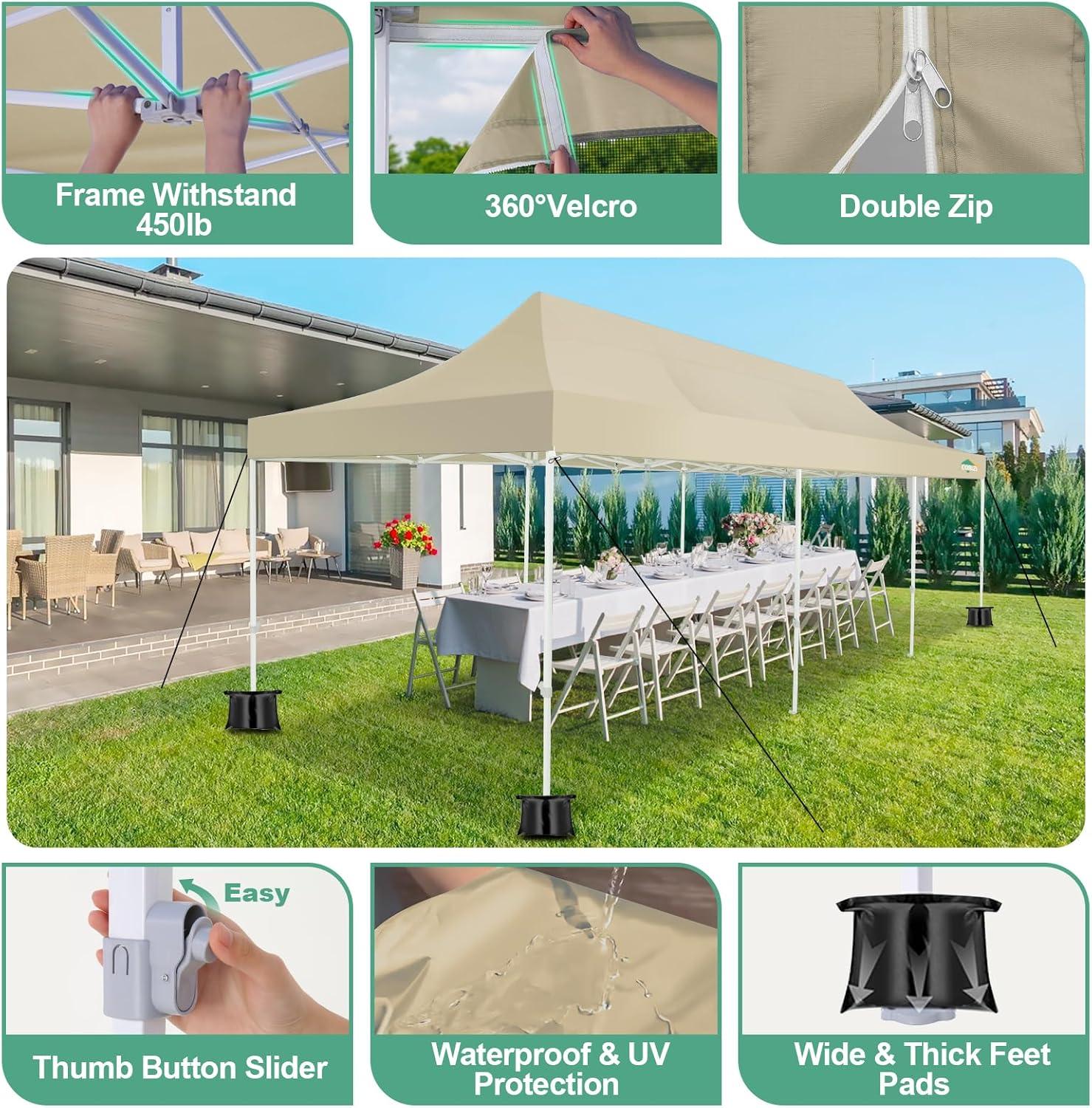 image:imageCOBIZI Canopy Tent 10x10 Heavy Duty Pop Up Gazebo with Netting ScreenedWaterproof Ez up Canopy with Sidewalls Outdoor Instant Screen House Tent for CampingBackyard Wedding BirthdayBlackKhaki