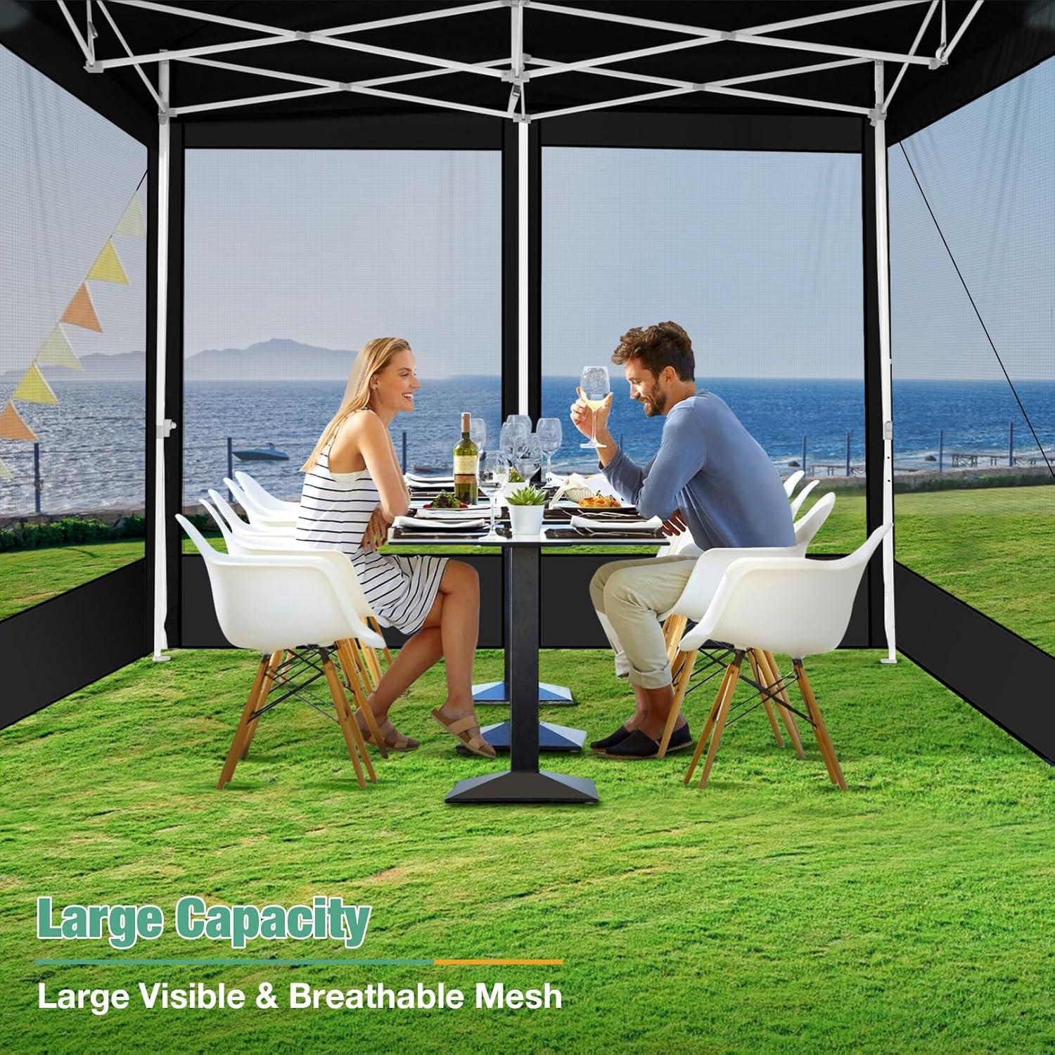 image:imageCOBIZI Canopy Tent 10x10 Heavy Duty Pop Up Gazebo with Netting ScreenedWaterproof Ez up Canopy with Sidewalls Outdoor Instant Screen House Tent for CampingBackyard Wedding BirthdayBlackBlack