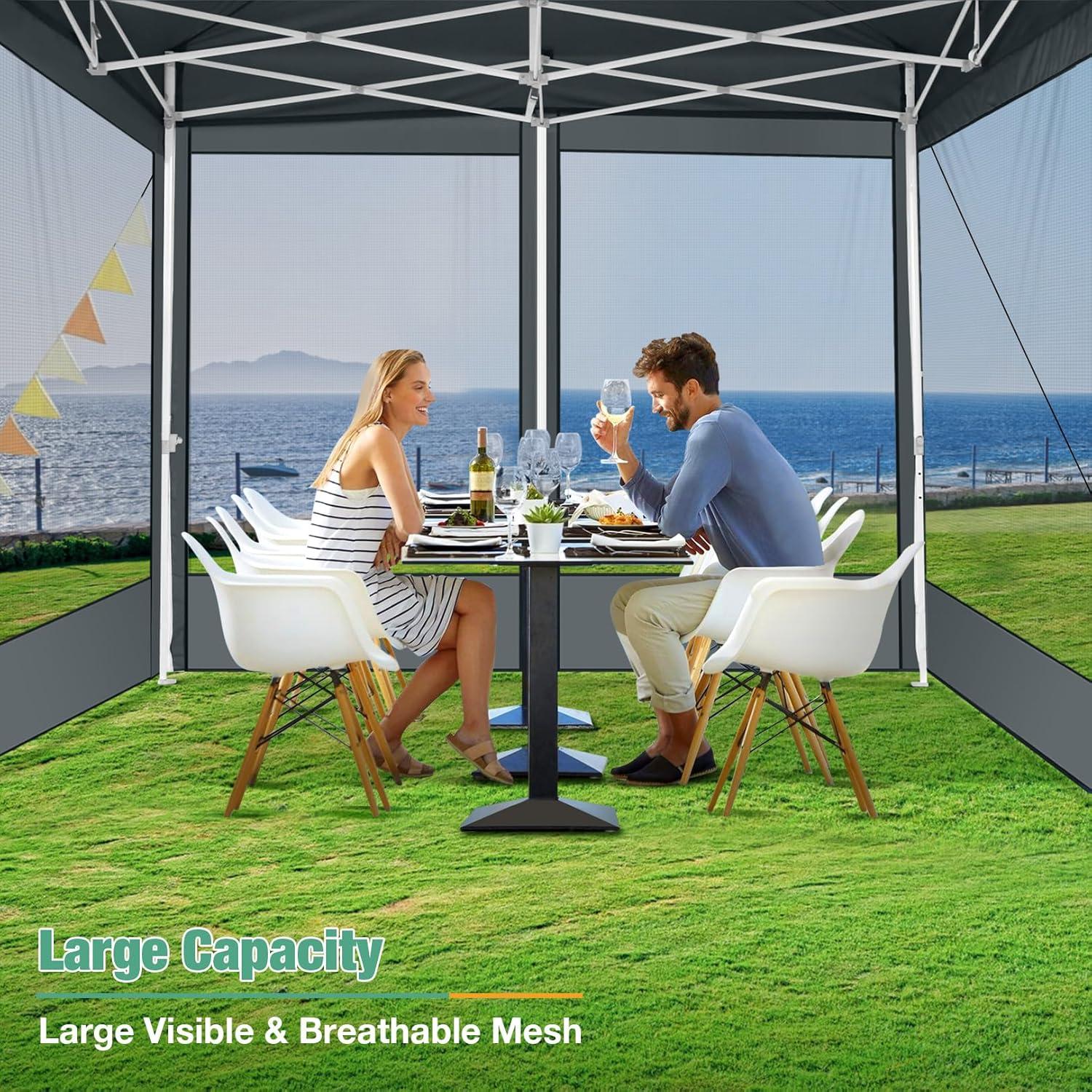 image:imageCOBIZI Canopy Tent 10x10 Heavy Duty Pop Up Gazebo with Netting ScreenedWaterproof Ez up Canopy with Sidewalls Outdoor Instant Screen House Tent for CampingBackyard Wedding BirthdayBlackGray