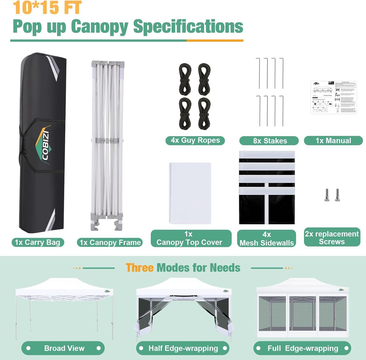 image:imageCOBIZI Canopy Tent 10x10 Heavy Duty Pop Up Gazebo with Netting ScreenedWaterproof Ez up Canopy with Sidewalls Outdoor Instant Screen House Tent for CampingBackyard Wedding BirthdayBlackWhite