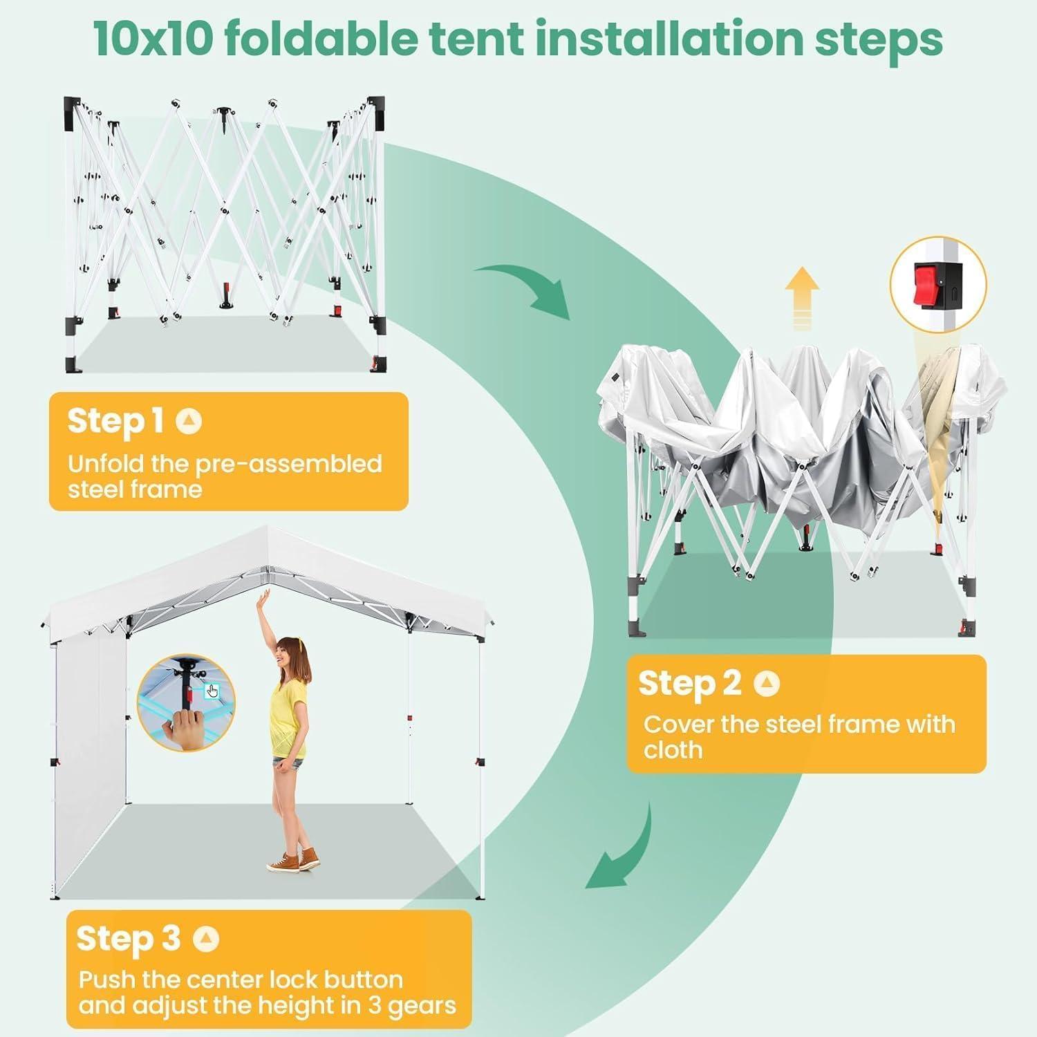 image:imageCOBIZI Canopy Tent 10x10 Pop Up Outdoor Canopies with 4 Sidewalls Waterproof Commercial Instant Gazebo Tents for Party Patio Backyard with 4 Sandbags 4 Stakes amp 8 Ropes GrayWhite