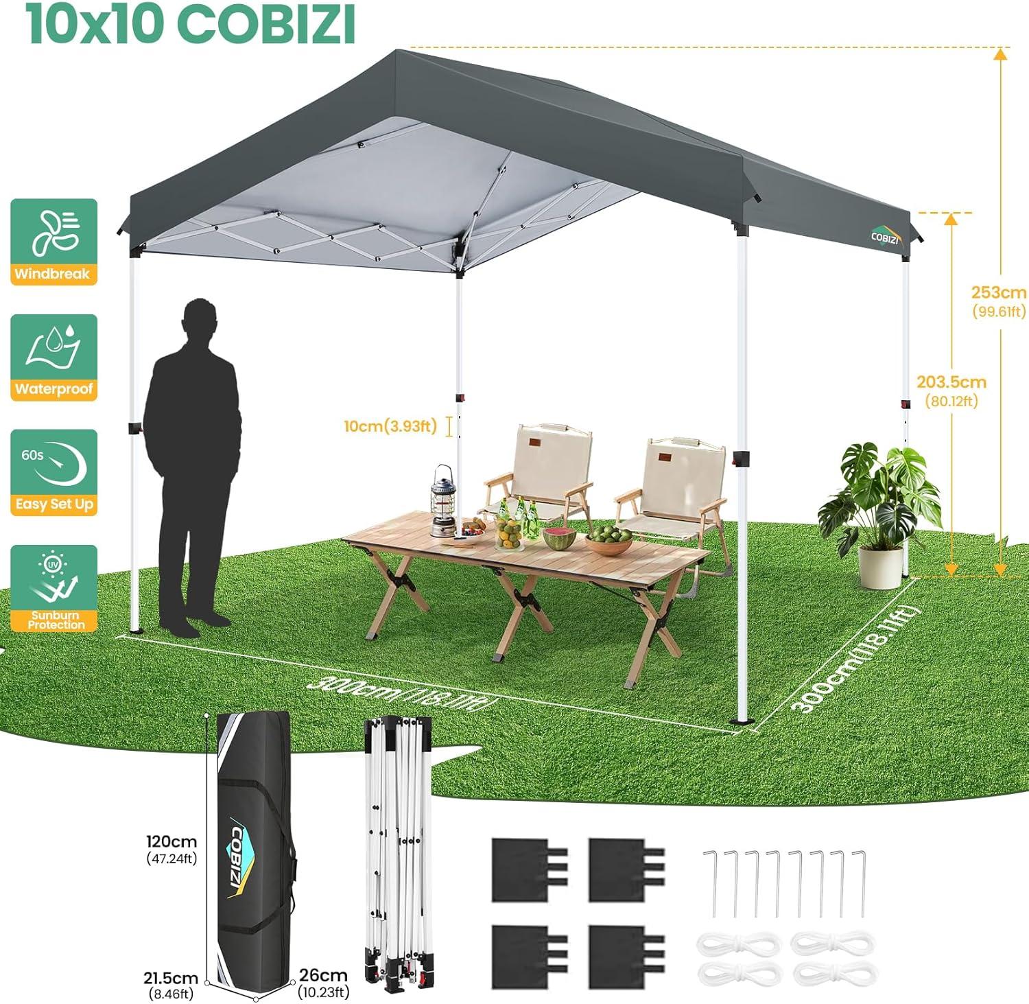 image:imageCOBIZI Canopy Tent 10x10 Pop Up Outdoor Canopies with 4 Sidewalls Waterproof Commercial Instant Gazebo Tents for Party Patio Backyard with 4 Sandbags 4 Stakes amp 8 Ropes WhiteGray