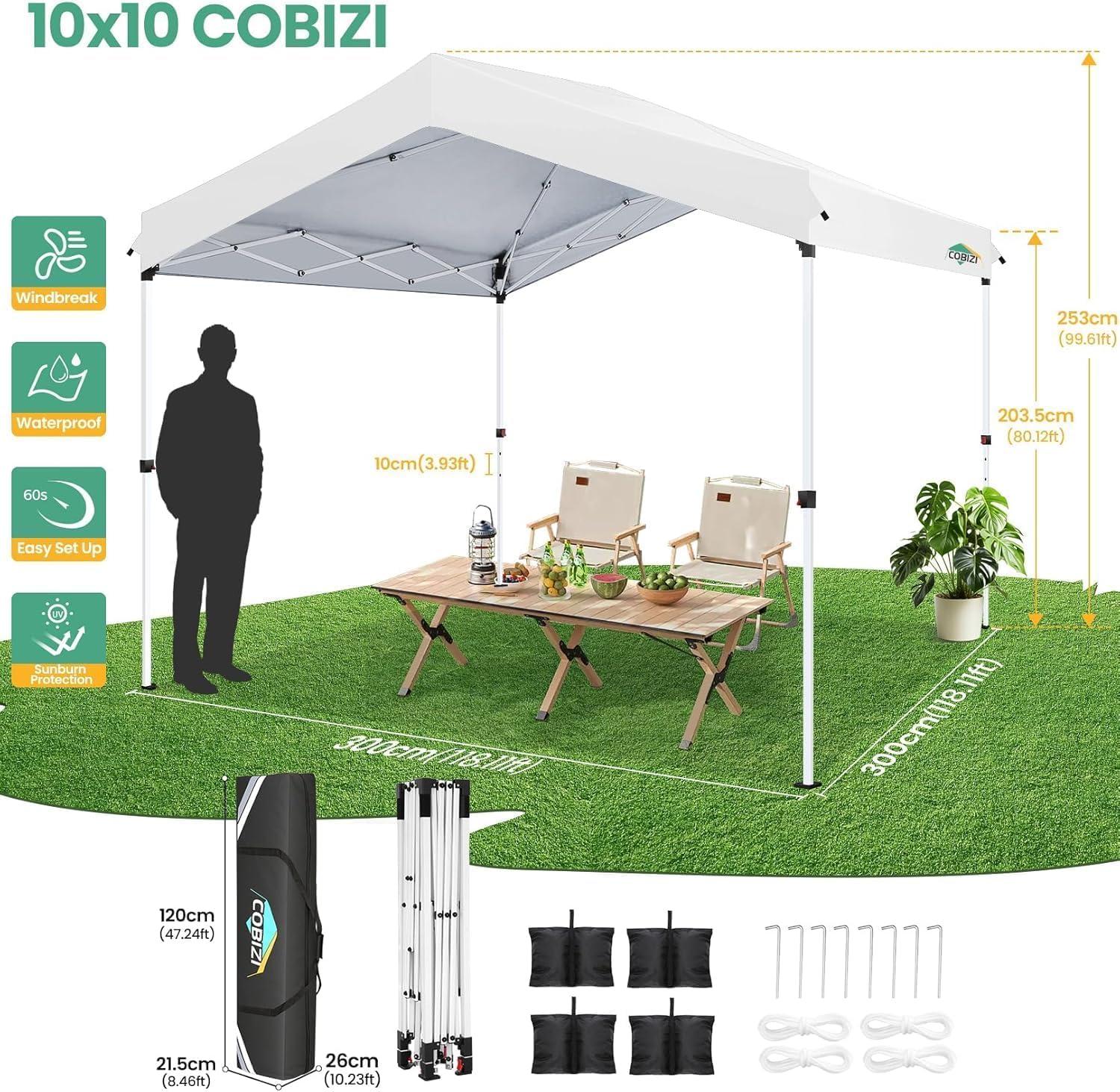 image:imageCOBIZI Canopy Tent 10x10 Pop Up Outdoor Canopies with 4 Sidewalls Waterproof Commercial Instant Gazebo Tents for Party Patio Backyard with 4 Sandbags 4 Stakes amp 8 Ropes GrayWhite