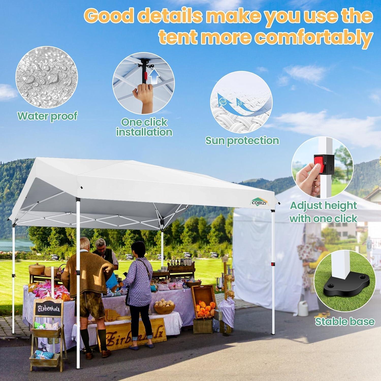 image:imageCOBIZI Canopy Tent 10x10 Pop Up Outdoor Canopies with 4 Sidewalls Waterproof Commercial Instant Gazebo Tents for Party Patio Backyard with 4 Sandbags 4 Stakes amp 8 Ropes GrayWhite