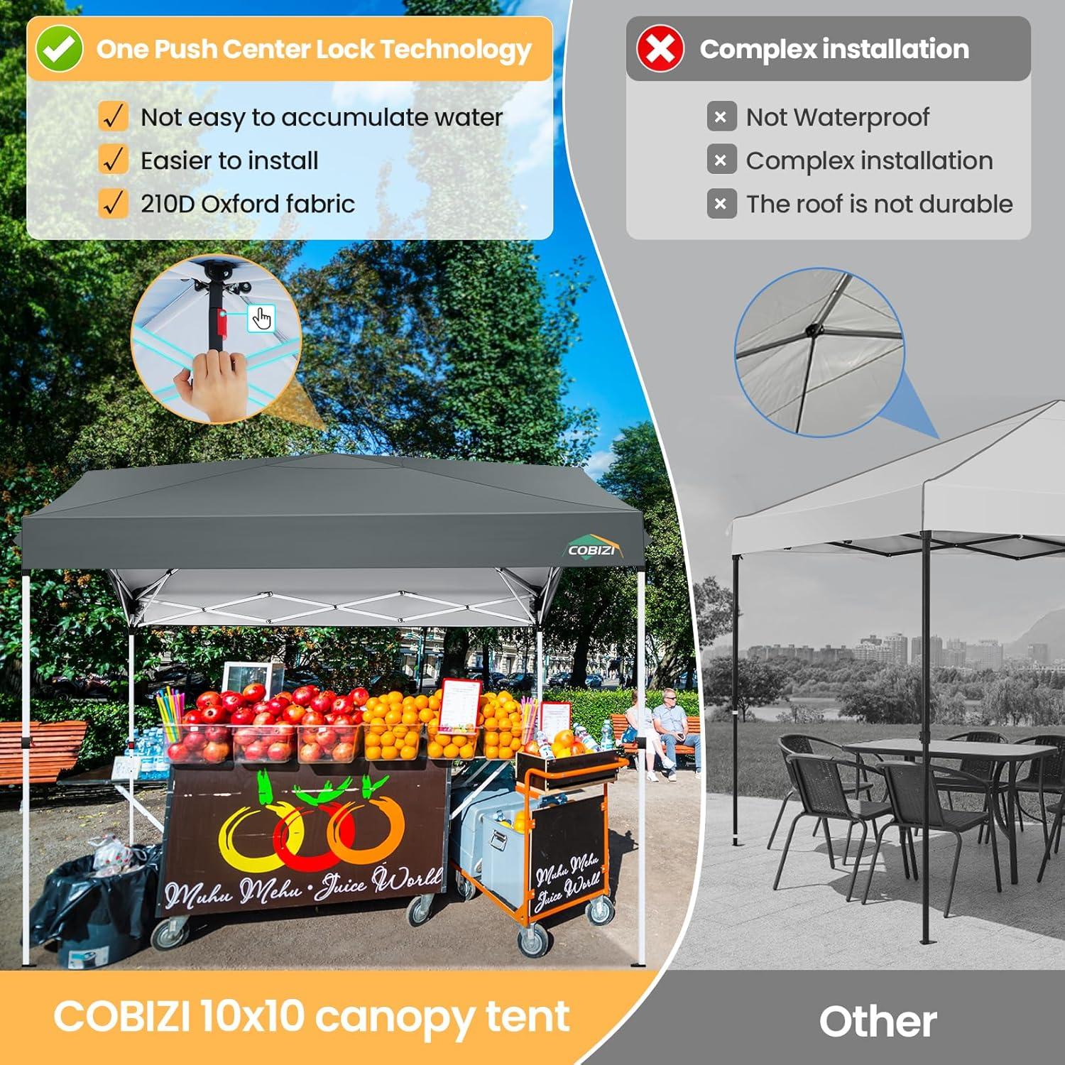 image:imageCOBIZI Canopy Tent 10x10 Pop Up Outdoor Canopies with 4 Sidewalls Waterproof Commercial Instant Gazebo Tents for Party Patio Backyard with 4 Sandbags 4 Stakes amp 8 Ropes WhiteGray