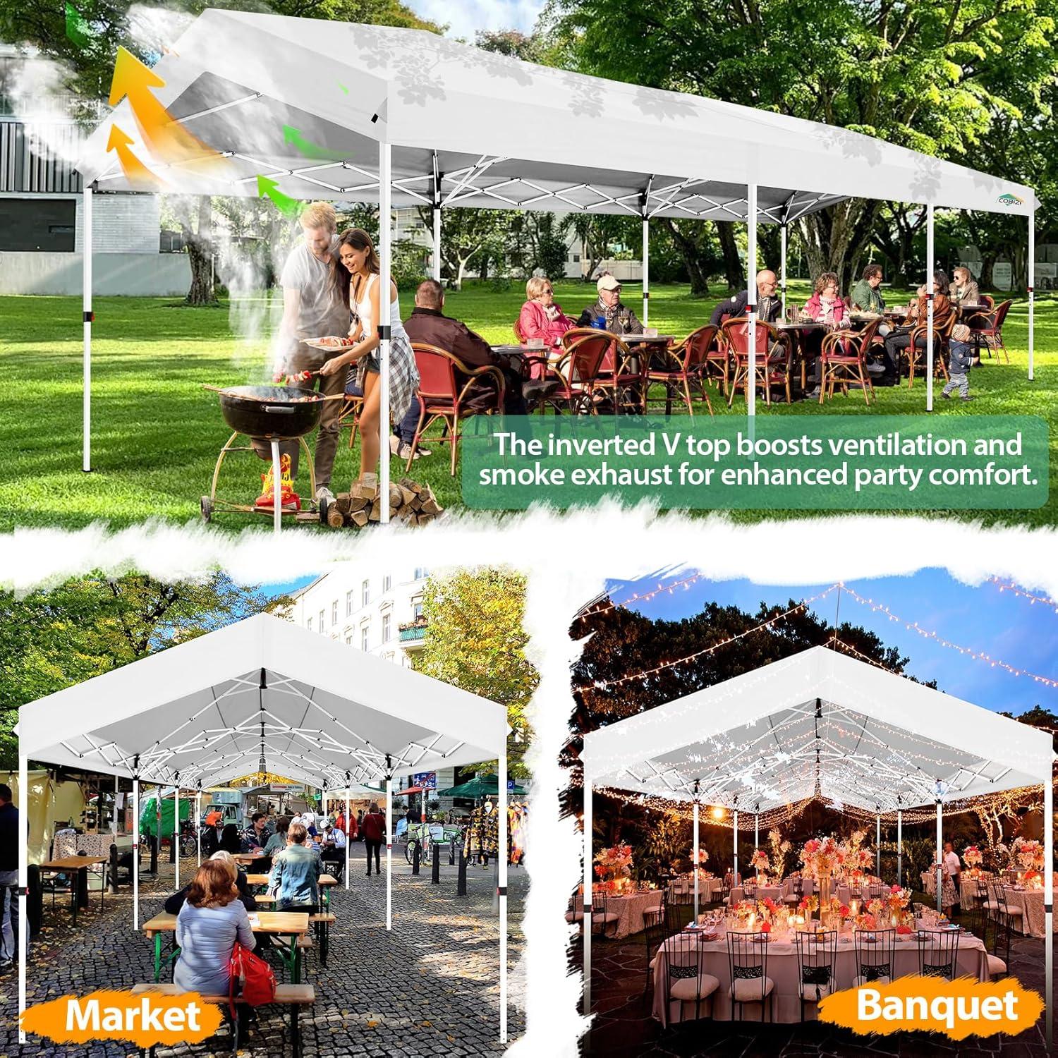 image:imageCOBIZI Canopy Tent 10x10 Pop Up Outdoor Canopies with 4 Sidewalls Waterproof Commercial Instant Gazebo Tents for Party Patio Backyard with 4 Sandbags 4 Stakes amp 8 Ropes GrayWhite