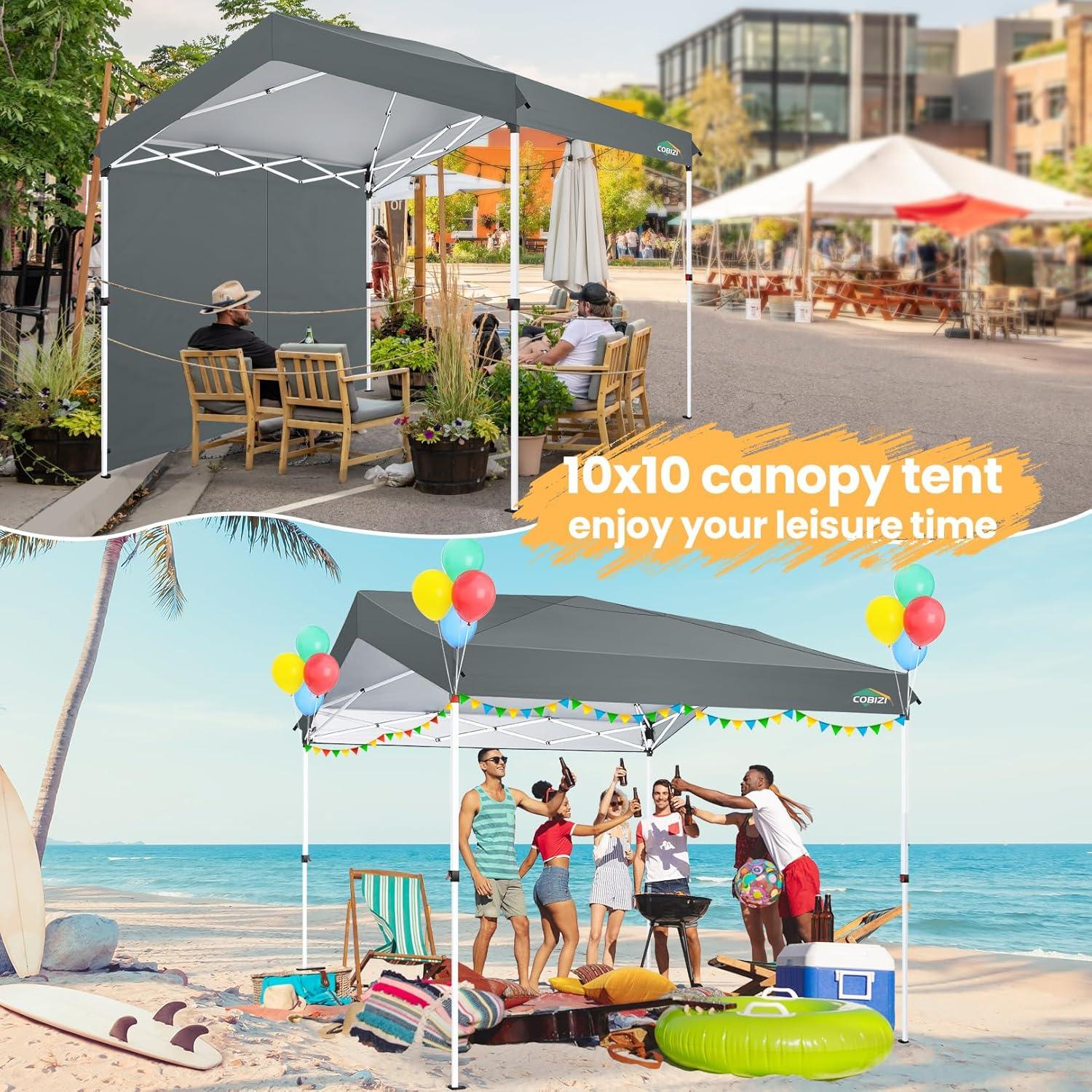 image:imageCOBIZI Canopy Tent 10x10 Pop Up Outdoor Canopies with 4 Sidewalls Waterproof Commercial Instant Gazebo Tents for Party Patio Backyard with 4 Sandbags 4 Stakes amp 8 Ropes WhiteGray