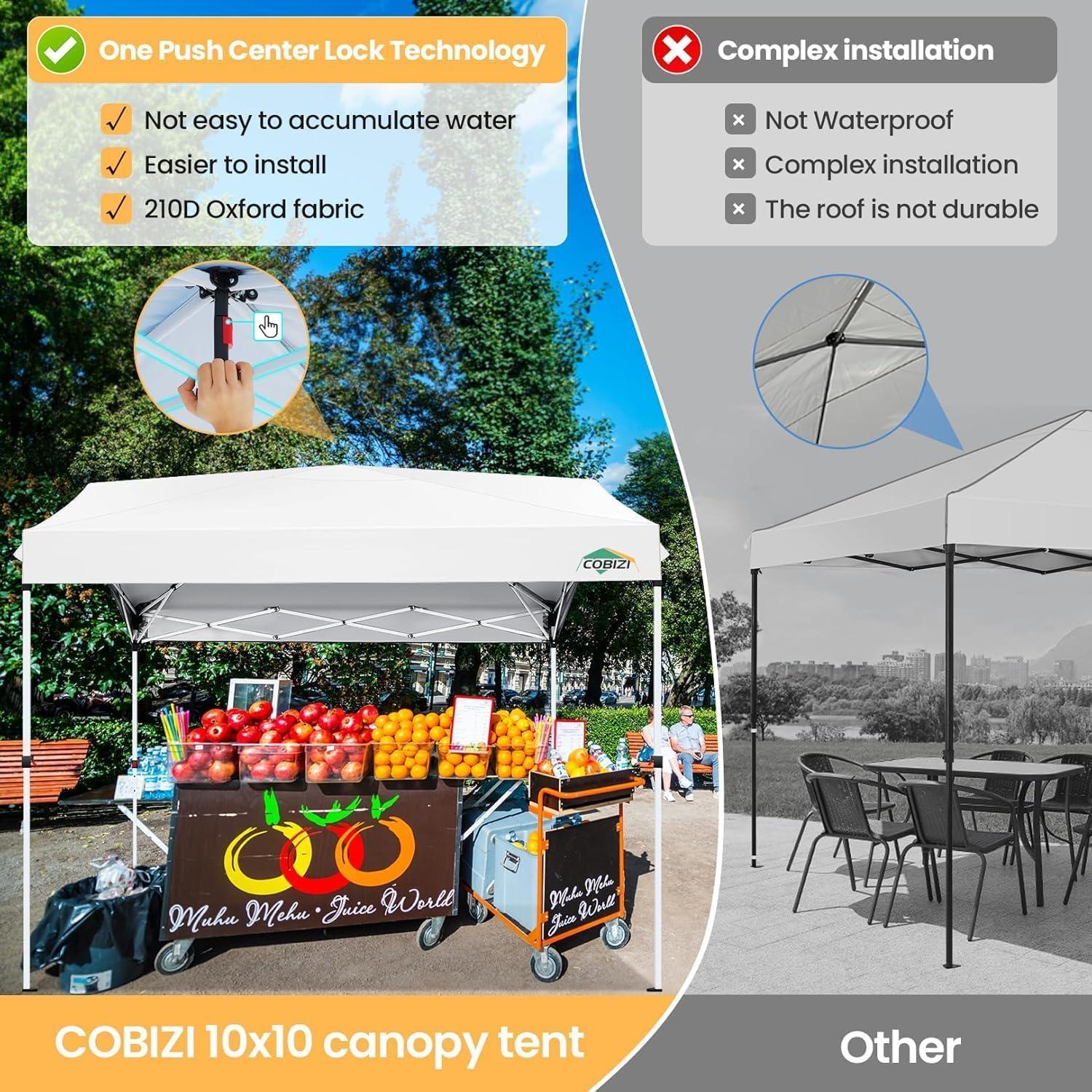 image:imageCOBIZI Canopy Tent 10x10 Pop Up Outdoor Canopies with 4 Sidewalls Waterproof Commercial Instant Gazebo Tents for Party Patio Backyard with 4 Sandbags 4 Stakes amp 8 Ropes GrayWhite