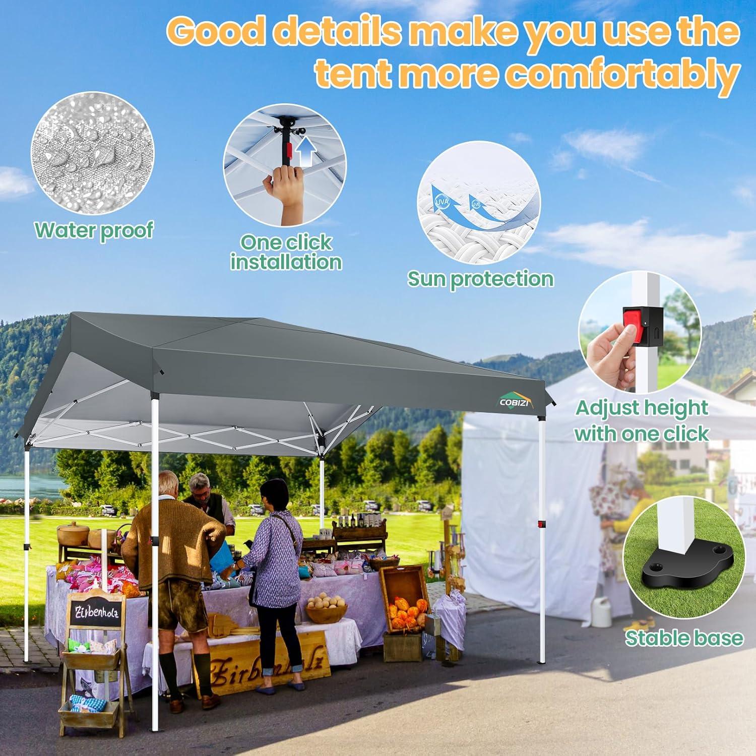 image:imageCOBIZI Canopy Tent 10x10 Pop Up Outdoor Canopies with 4 Sidewalls Waterproof Commercial Instant Gazebo Tents for Party Patio Backyard with 4 Sandbags 4 Stakes amp 8 Ropes WhiteGray