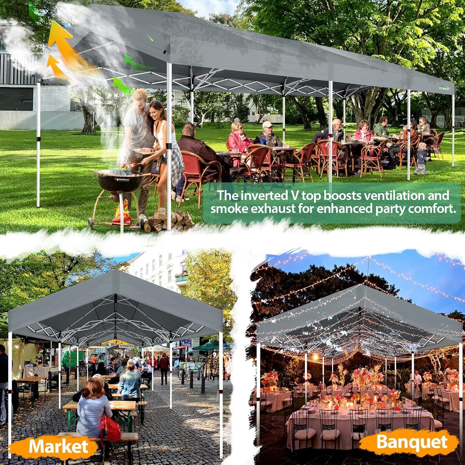 image:imageCOBIZI Canopy Tent 10x10 Pop Up Outdoor Canopies with 4 Sidewalls Waterproof Commercial Instant Gazebo Tents for Party Patio Backyard with 4 Sandbags 4 Stakes amp 8 Ropes WhiteGray