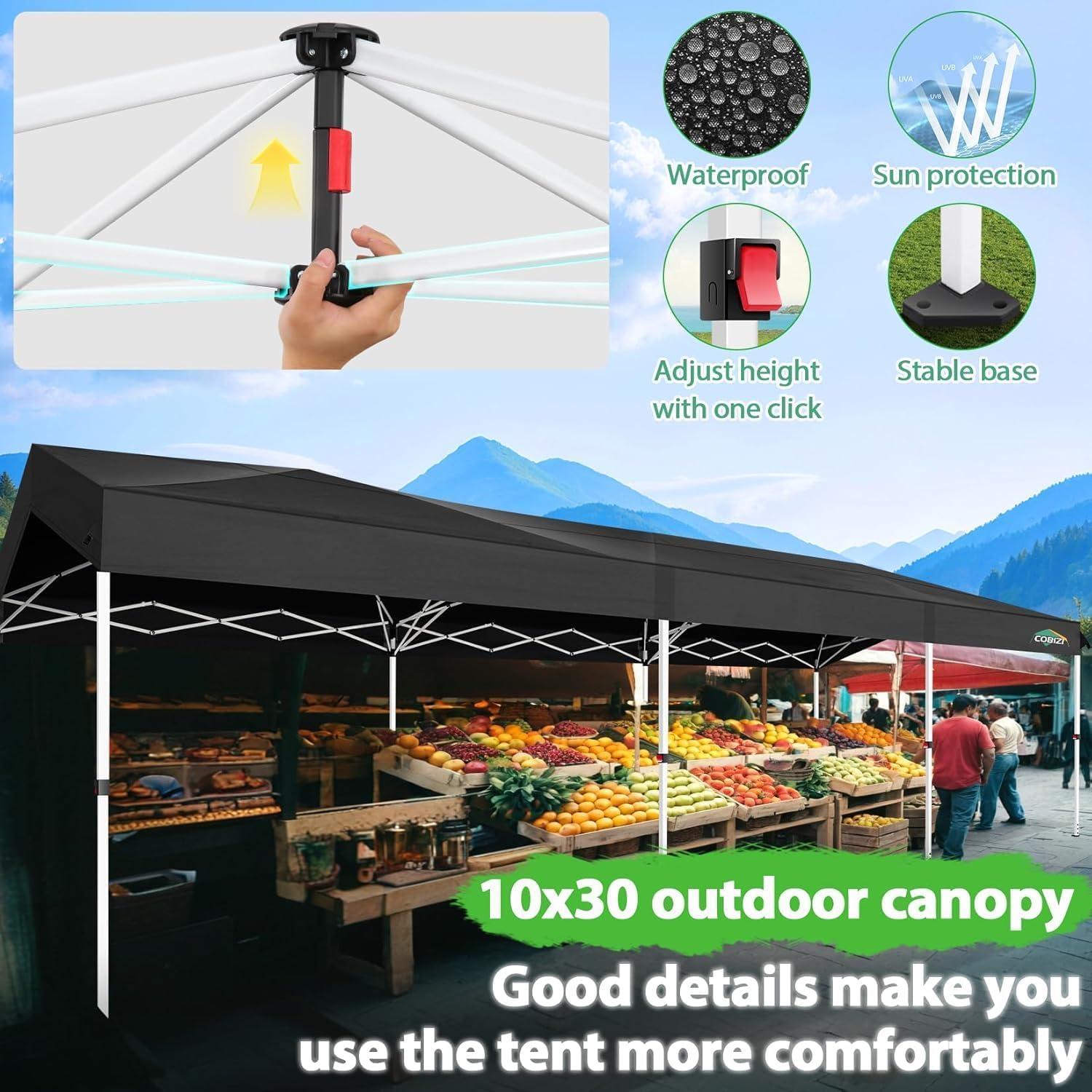 image:imageCOBIZI Canopy Tent 10x10 Pop Up Outdoor Canopies with 4 Sidewalls Waterproof Commercial Instant Gazebo Tents for Party Patio Backyard with 4 Sandbags 4 Stakes amp 8 Ropes WhiteBlack