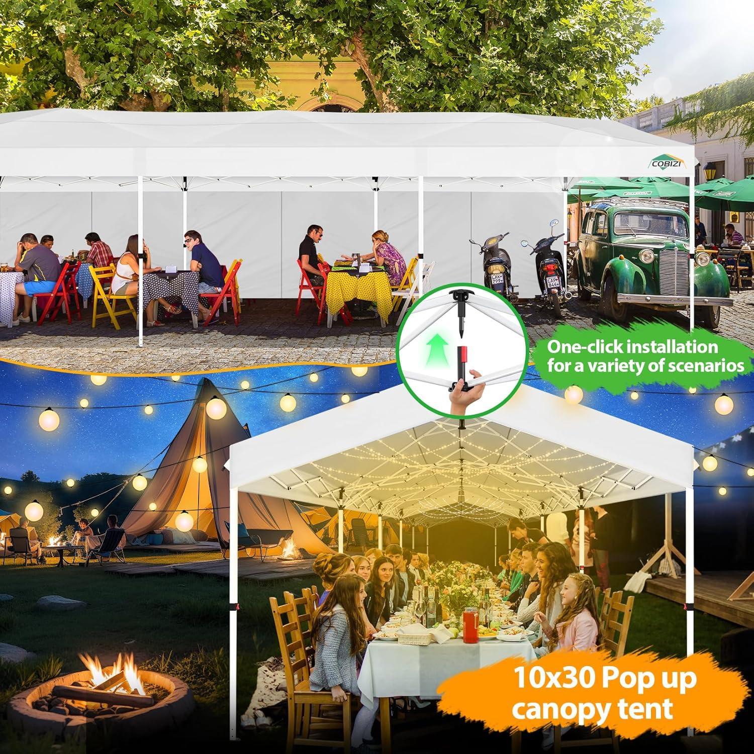 image:imageCOBIZI Canopy Tent 10x10 Pop Up Outdoor Canopies with 4 Sidewalls Waterproof Commercial Instant Gazebo Tents for Party Patio Backyard with 4 Sandbags 4 Stakes amp 8 Ropes WhiteWhite