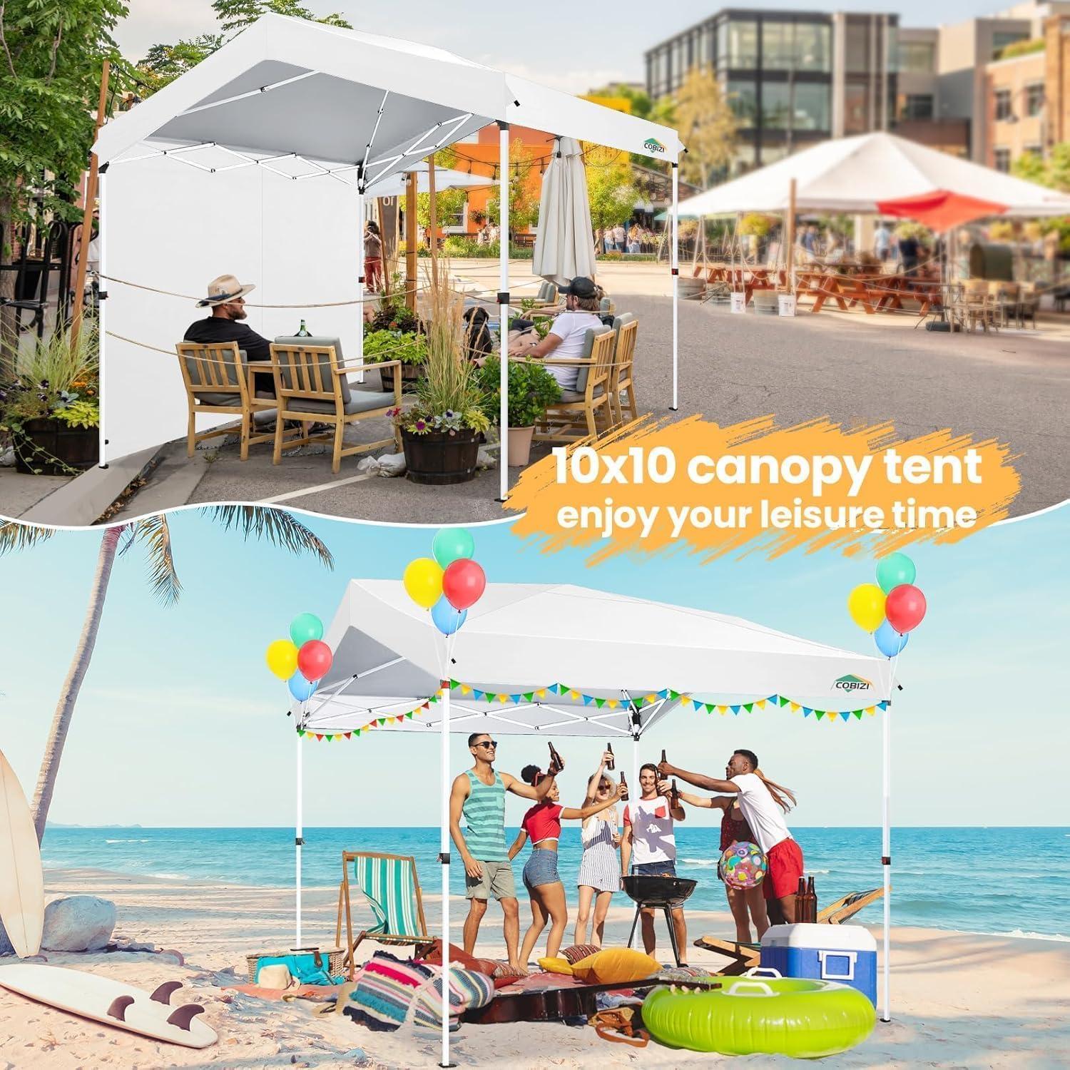 image:imageCOBIZI Canopy Tent 10x10 Pop Up Outdoor Canopies with 4 Sidewalls Waterproof Commercial Instant Gazebo Tents for Party Patio Backyard with 4 Sandbags 4 Stakes amp 8 Ropes GrayWhite