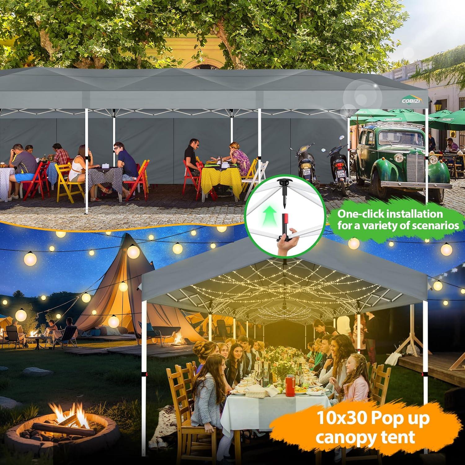 image:imageCOBIZI Canopy Tent 10x10 Pop Up Outdoor Canopies with 4 Sidewalls Waterproof Commercial Instant Gazebo Tents for Party Patio Backyard with 4 Sandbags 4 Stakes amp 8 Ropes WhiteGray