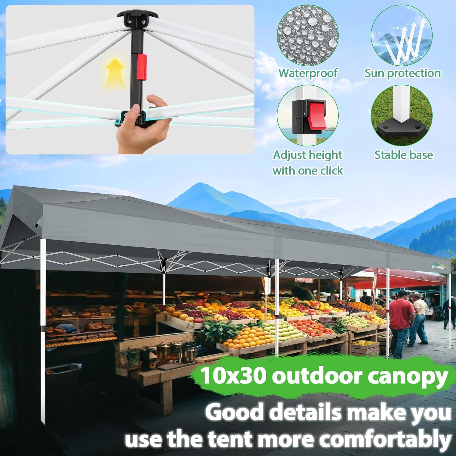 image:imageCOBIZI Canopy Tent 10x10 Pop Up Outdoor Canopies with 4 Sidewalls Waterproof Commercial Instant Gazebo Tents for Party Patio Backyard with 4 Sandbags 4 Stakes amp 8 Ropes WhiteGray