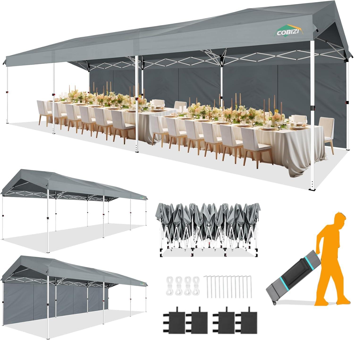 image:imageCOBIZI Canopy Tent 10x10 Pop Up Outdoor Canopies with 4 Sidewalls Waterproof Commercial Instant Gazebo Tents for Party Patio Backyard with 4 Sandbags 4 Stakes amp 8 Ropes WhiteGray