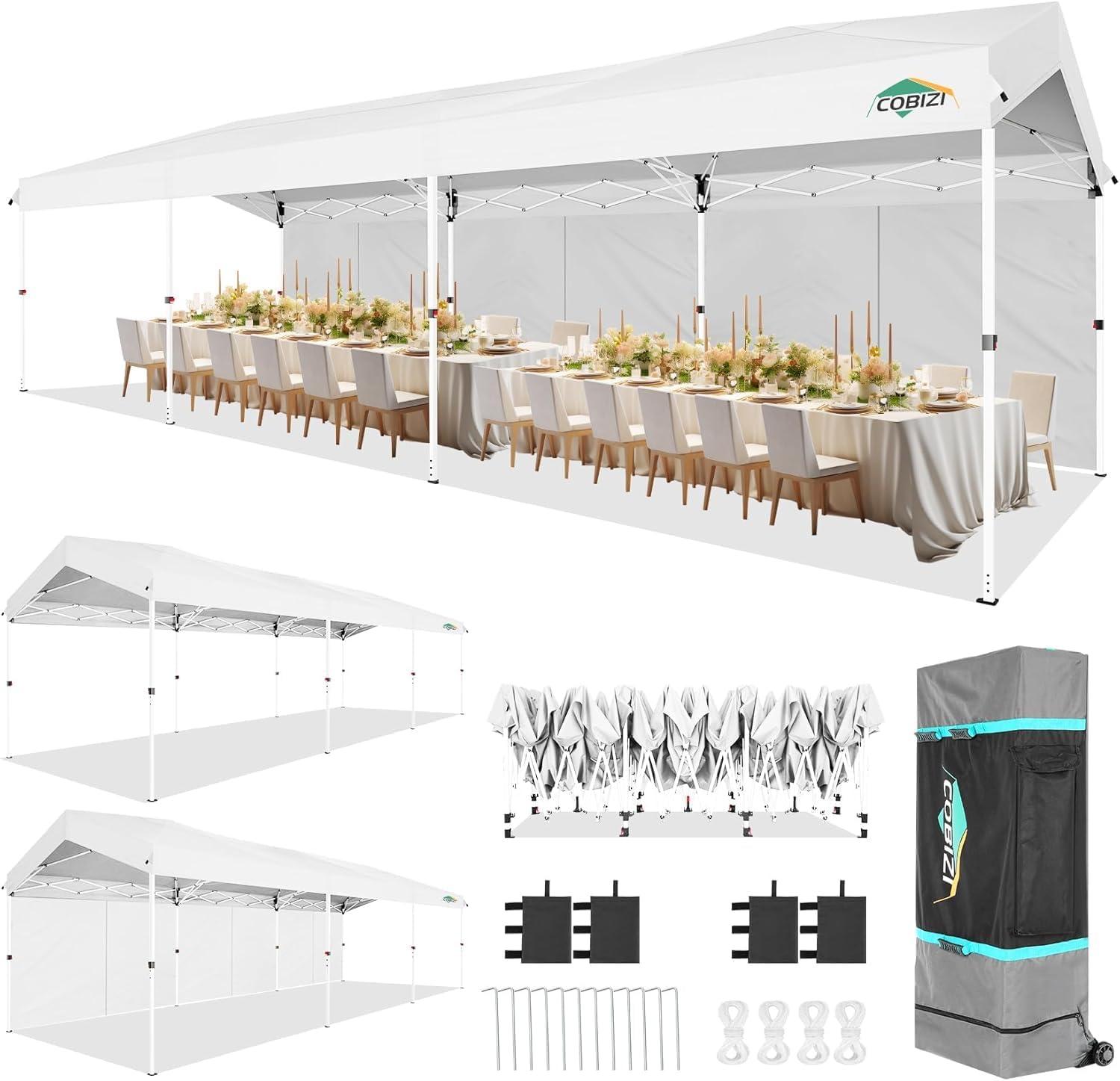 image:imageCOBIZI Canopy Tent 10x10 Pop Up Outdoor Canopies with 4 Sidewalls Waterproof Commercial Instant Gazebo Tents for Party Patio Backyard with 4 Sandbags 4 Stakes amp 8 Ropes WhiteWhite