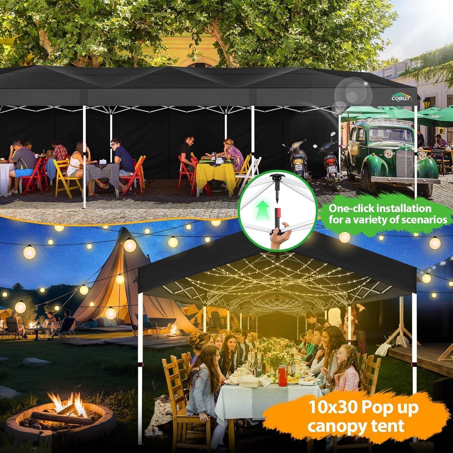 image:imageCOBIZI Canopy Tent 10x10 Pop Up Outdoor Canopies with 4 Sidewalls Waterproof Commercial Instant Gazebo Tents for Party Patio Backyard with 4 Sandbags 4 Stakes amp 8 Ropes GrayBlack