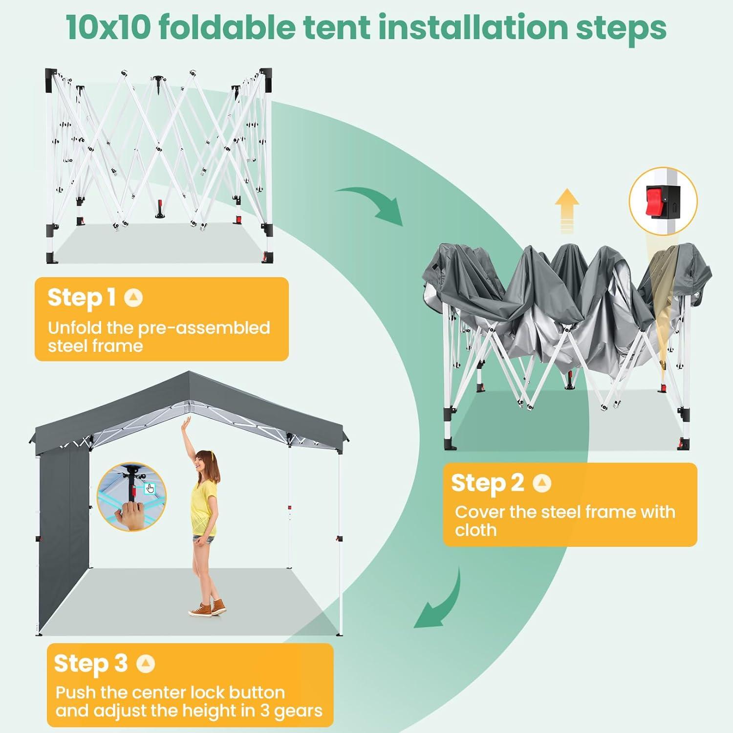 image:imageCOBIZI Canopy Tent 10x10 Pop Up Outdoor Canopies with 4 Sidewalls Waterproof Commercial Instant Gazebo Tents for Party Patio Backyard with 4 Sandbags 4 Stakes amp 8 Ropes WhiteGray