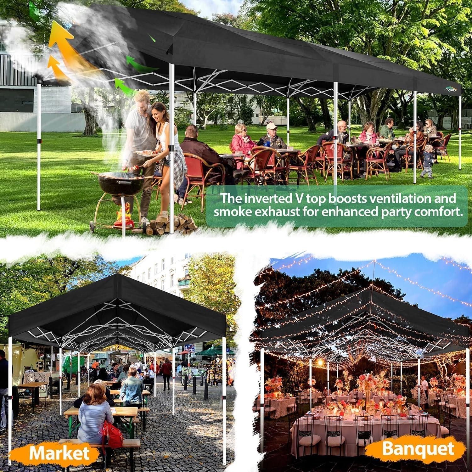 image:imageCOBIZI Canopy Tent 10x10 Pop Up Outdoor Canopies with 4 Sidewalls Waterproof Commercial Instant Gazebo Tents for Party Patio Backyard with 4 Sandbags 4 Stakes amp 8 Ropes WhiteBlack