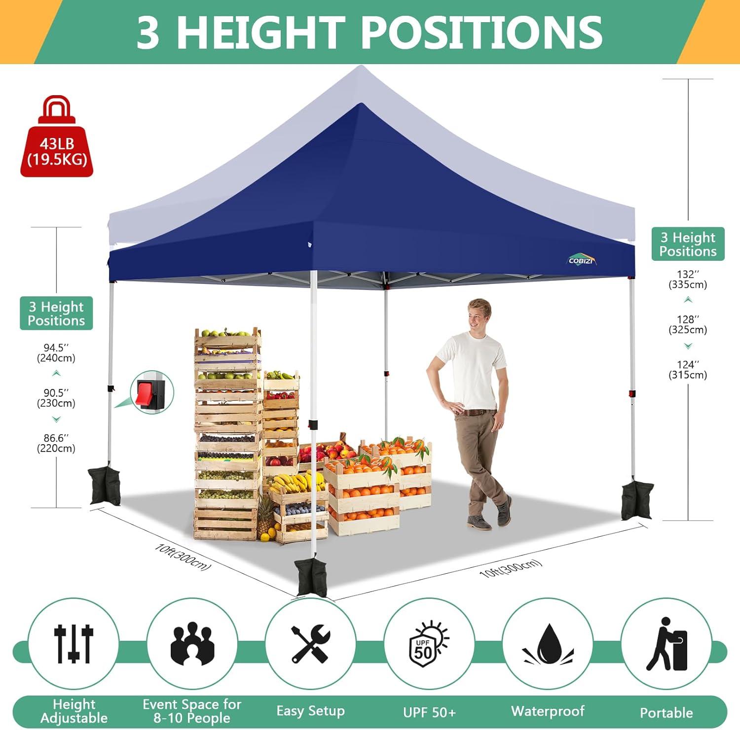 image:imageCOBIZI Canopy Tent 10x30 Pop Up Canopy with 8 Removable Sidewalls Party Tents for Parties Wedding Patio Commercial Waterproof and UV50 Ez Outdoor Instant Gazebo with Roller Bag amp 4 SandbagsWhiteDark Blue