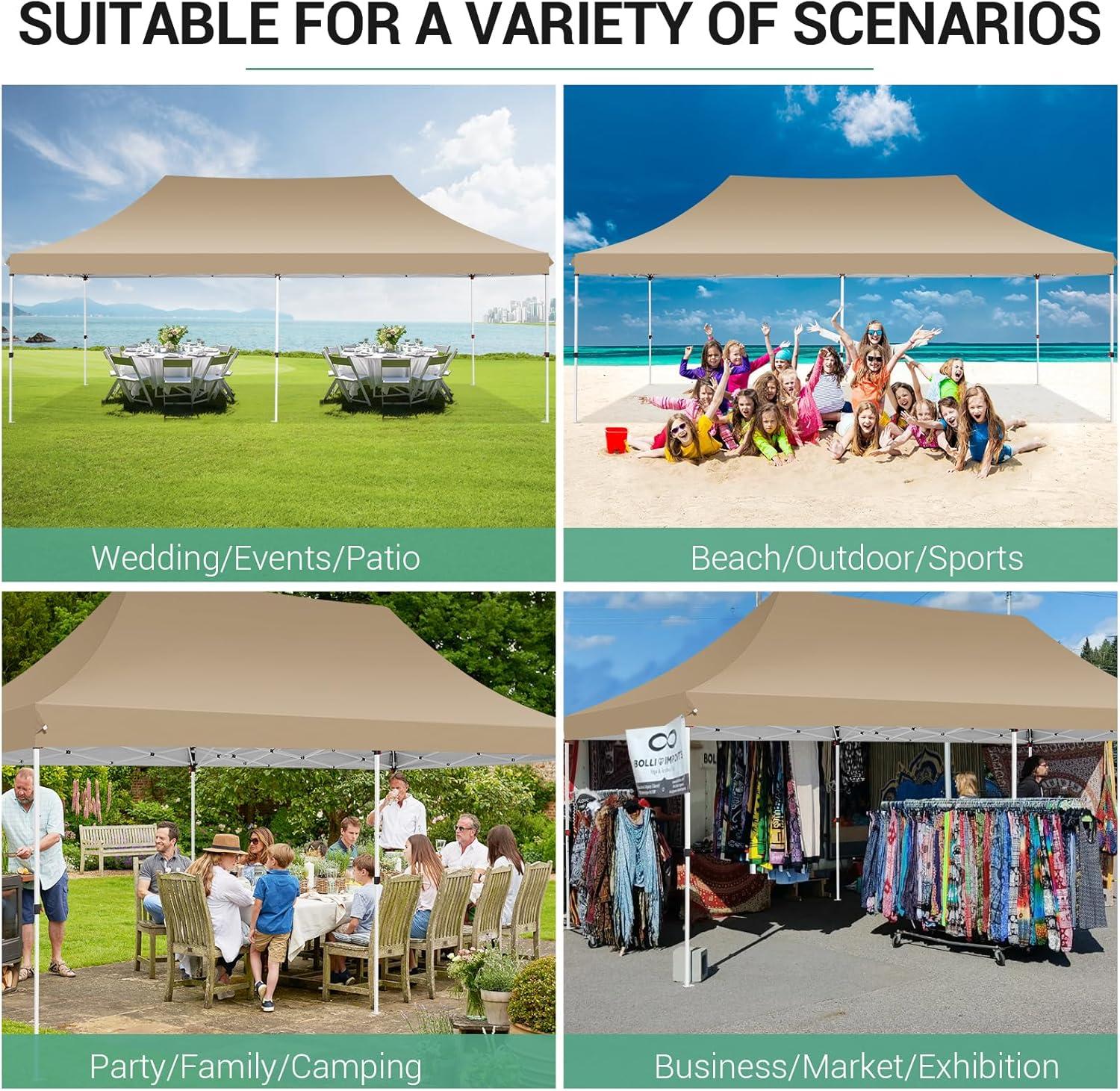 image:imageCOBIZI Canopy Tent 10x30 Pop Up Canopy with 8 Removable Sidewalls Party Tents for Parties Wedding Patio Commercial Waterproof and UV50 Ez Outdoor Instant Gazebo with Roller Bag amp 4 SandbagsWhiteKhaki