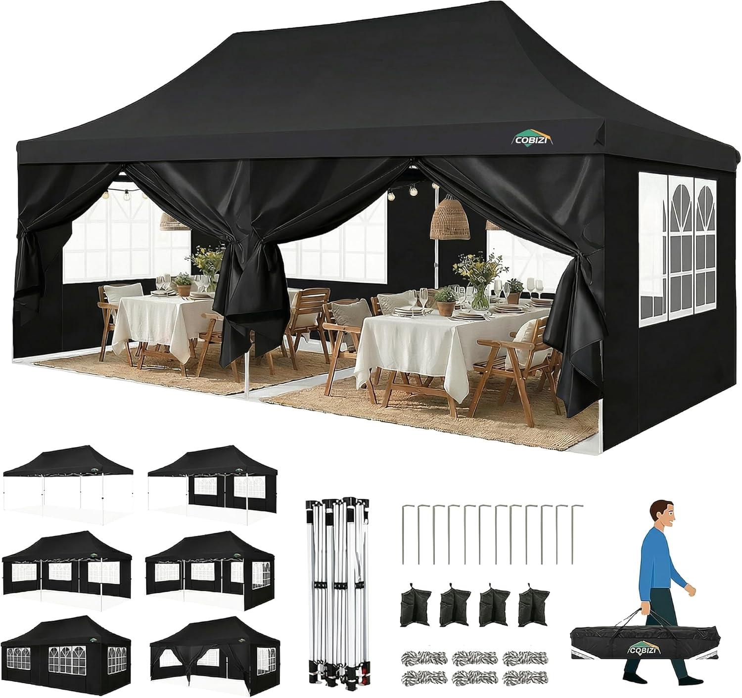 image:imageCOBIZI Canopy Tent 10x30 Pop Up Canopy with 8 Removable Sidewalls Party Tents for Parties Wedding Patio Commercial Waterproof and UV50 Ez Outdoor Instant Gazebo with Roller Bag amp 4 SandbagsWhiteBlack