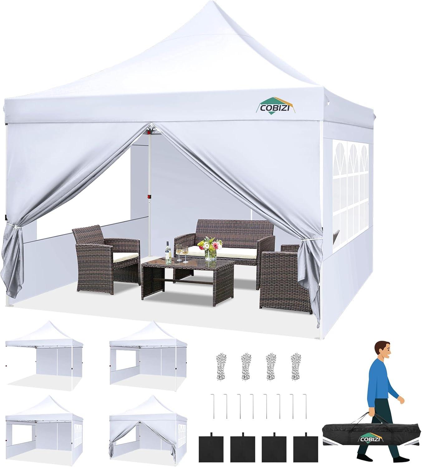 image:imageCOBIZI Canopy Tent 10x30 Pop Up Canopy with 8 Removable Sidewalls Party Tents for Parties Wedding Patio Commercial Waterproof and UV50 Ez Outdoor Instant Gazebo with Roller Bag amp 4 SandbagsWhiteWhite