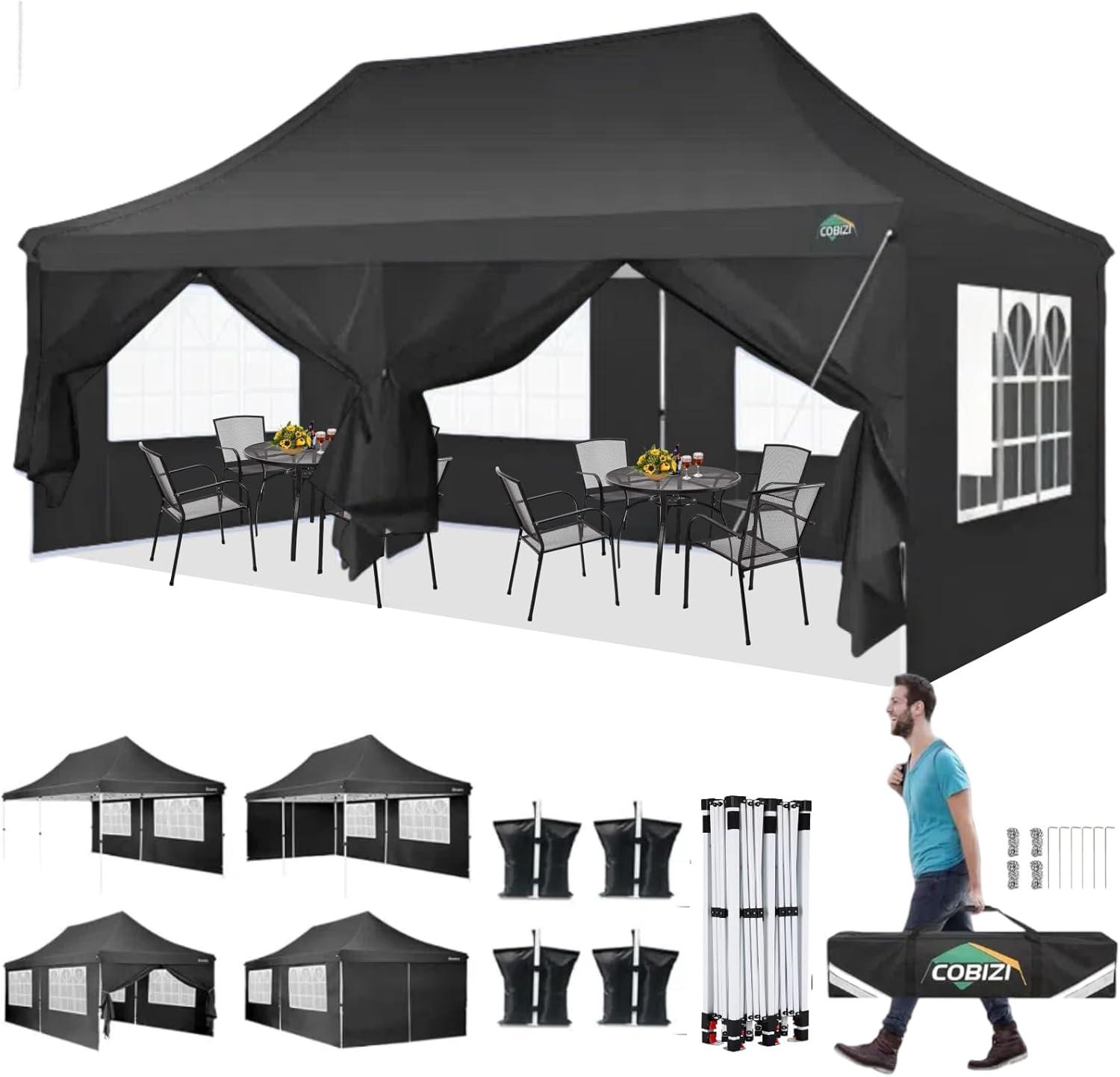 image:imageCOBIZI Canopy Tent 10x30 Pop Up Canopy with 8 Removable Sidewalls Party Tents for Parties Wedding Patio Commercial Waterproof and UV50 Ez Outdoor Instant Gazebo with Roller Bag amp 4 SandbagsWhiteBlack