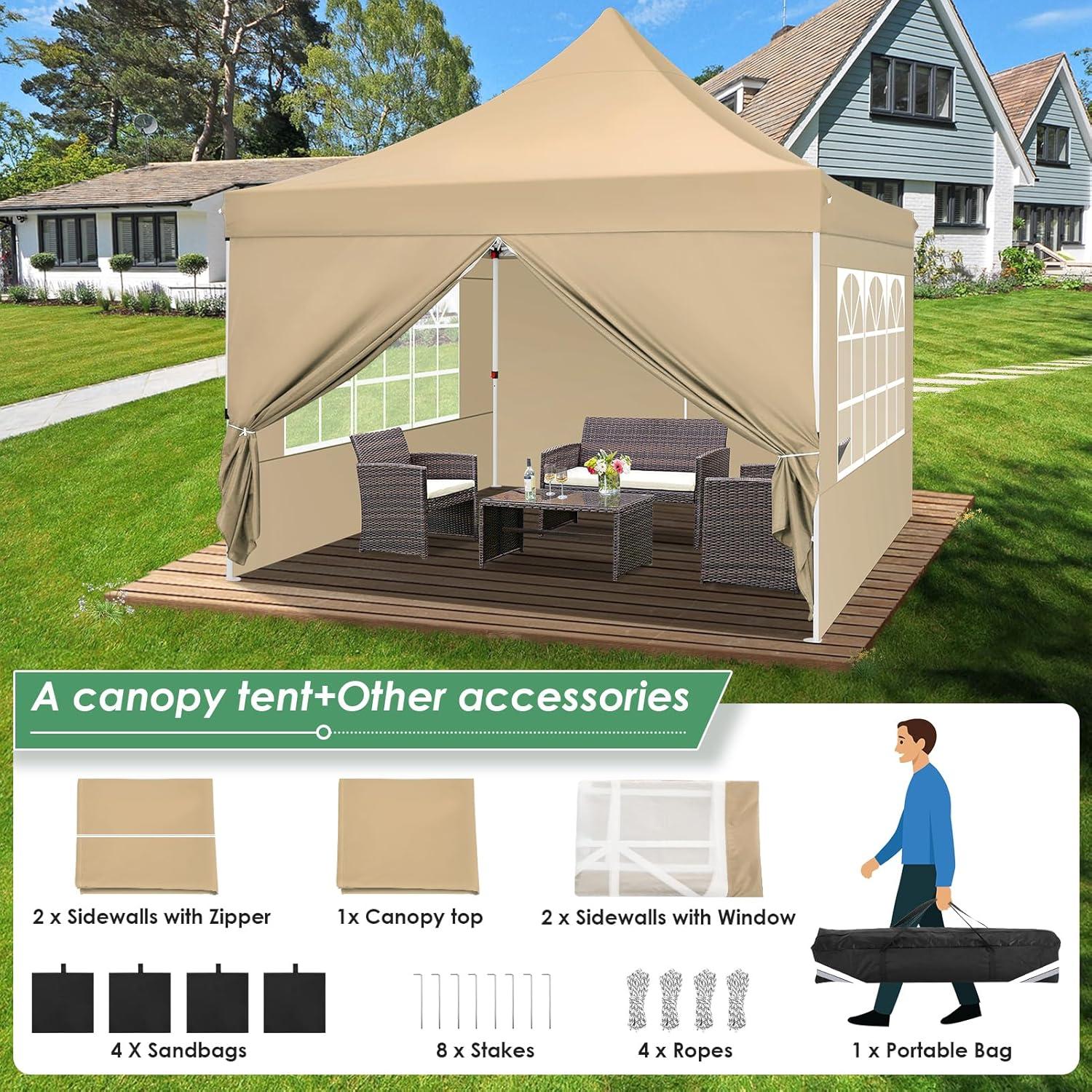 image:imageCOBIZI Canopy Tent 10x30 Pop Up Canopy with 8 Removable Sidewalls Party Tents for Parties Wedding Patio Commercial Waterproof and UV50 Ez Outdoor Instant Gazebo with Roller Bag amp 4 SandbagsWhiteKhaki