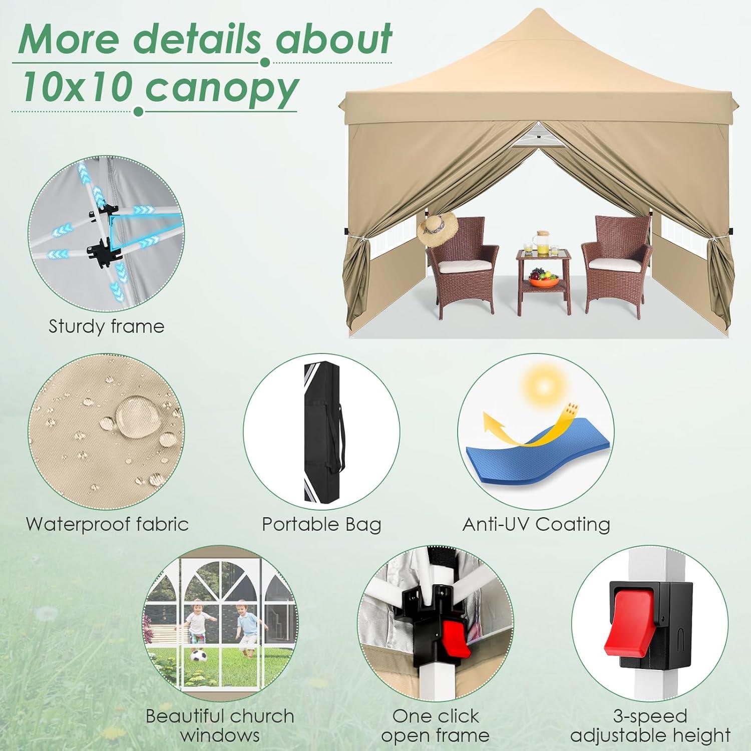 image:imageCOBIZI Canopy Tent 10x30 Pop Up Canopy with 8 Removable Sidewalls Party Tents for Parties Wedding Patio Commercial Waterproof and UV50 Ez Outdoor Instant Gazebo with Roller Bag amp 4 SandbagsWhiteKhaki