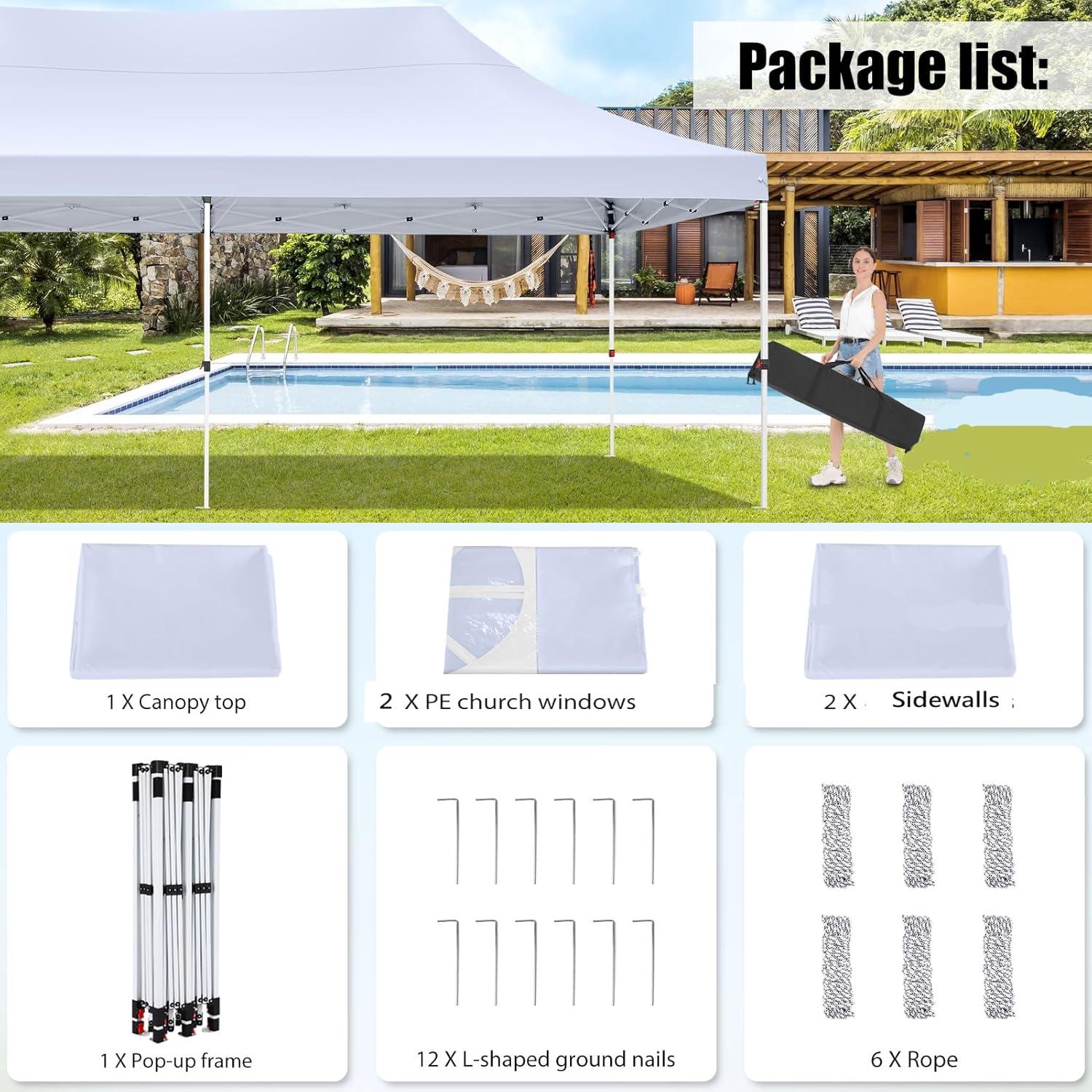 image:imageCOBIZI Canopy Tent 10x30 Pop Up Canopy with 8 Removable Sidewalls Party Tents for Parties Wedding Patio Commercial Waterproof and UV50 Ez Outdoor Instant Gazebo with Roller Bag amp 4 SandbagsWhiteWhite