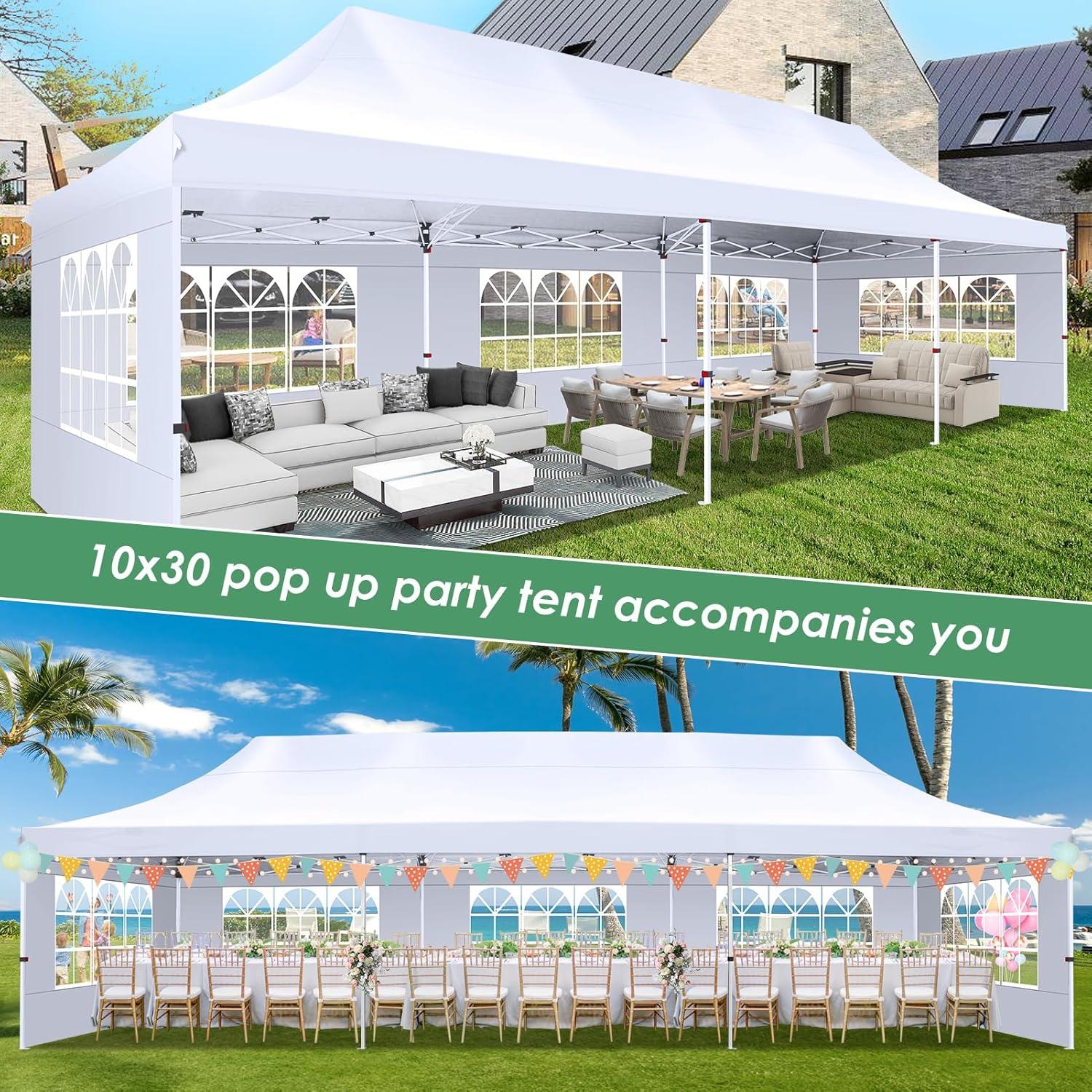 image:imageCOBIZI Canopy Tent 10x30 Pop Up Canopy with 8 Removable Sidewalls Party Tents for Parties Wedding Patio Commercial Waterproof and UV50 Ez Outdoor Instant Gazebo with Roller Bag amp 4 SandbagsWhiteWhite
