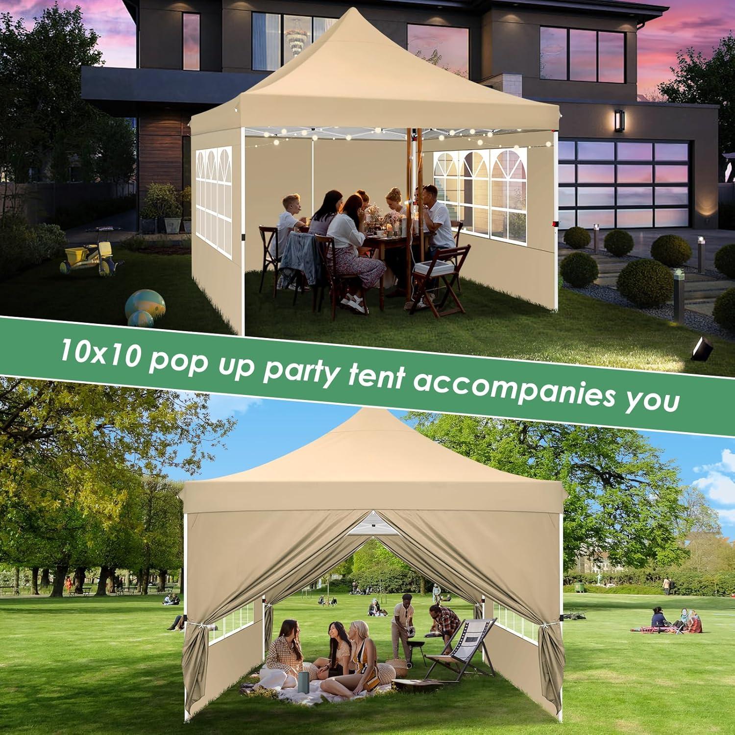 image:imageCOBIZI Canopy Tent 10x30 Pop Up Canopy with 8 Removable Sidewalls Party Tents for Parties Wedding Patio Commercial Waterproof and UV50 Ez Outdoor Instant Gazebo with Roller Bag amp 4 SandbagsWhiteKhaki