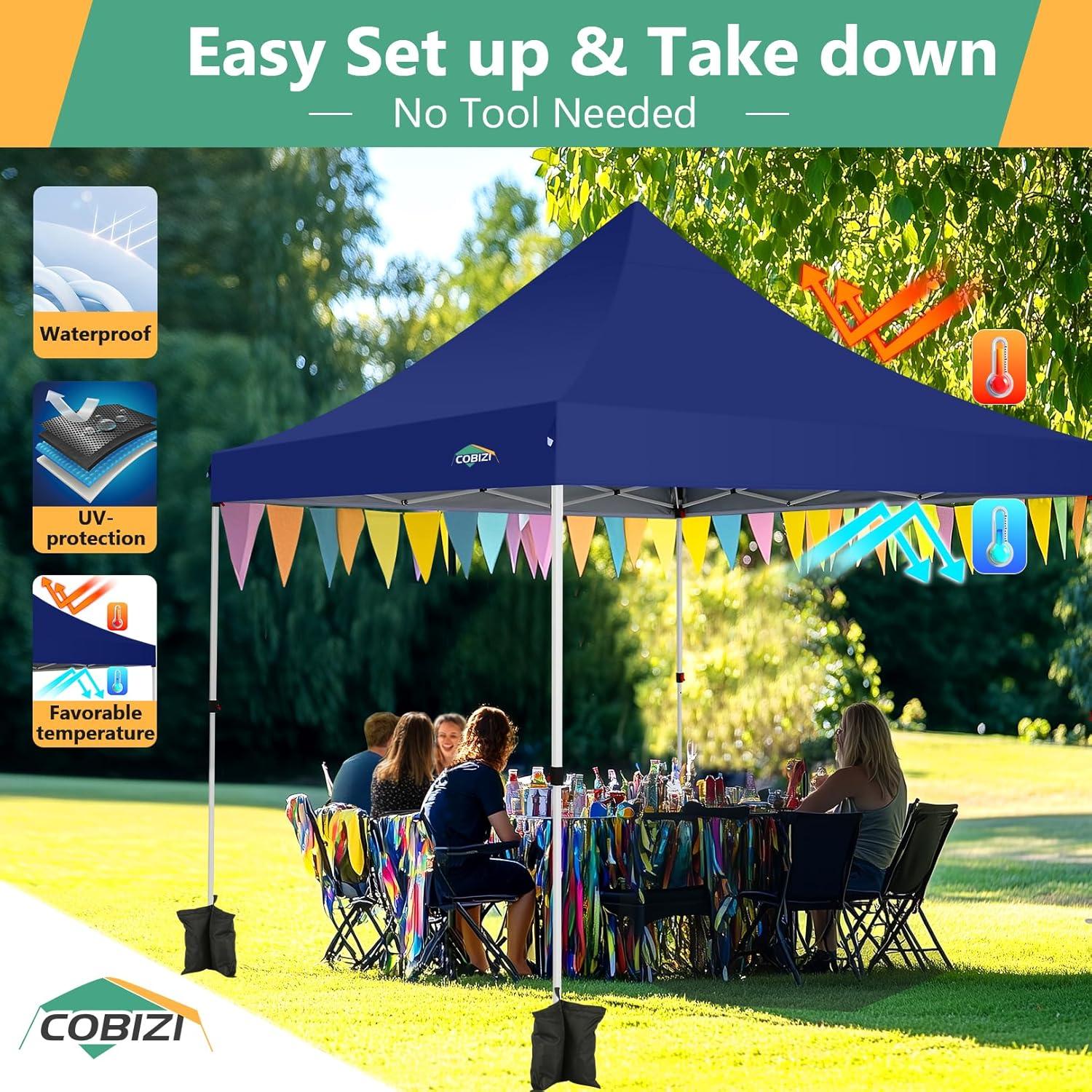 image:imageCOBIZI Canopy Tent 10x30 Pop Up Canopy with 8 Removable Sidewalls Party Tents for Parties Wedding Patio Commercial Waterproof and UV50 Ez Outdoor Instant Gazebo with Roller Bag amp 4 SandbagsWhiteDark Blue