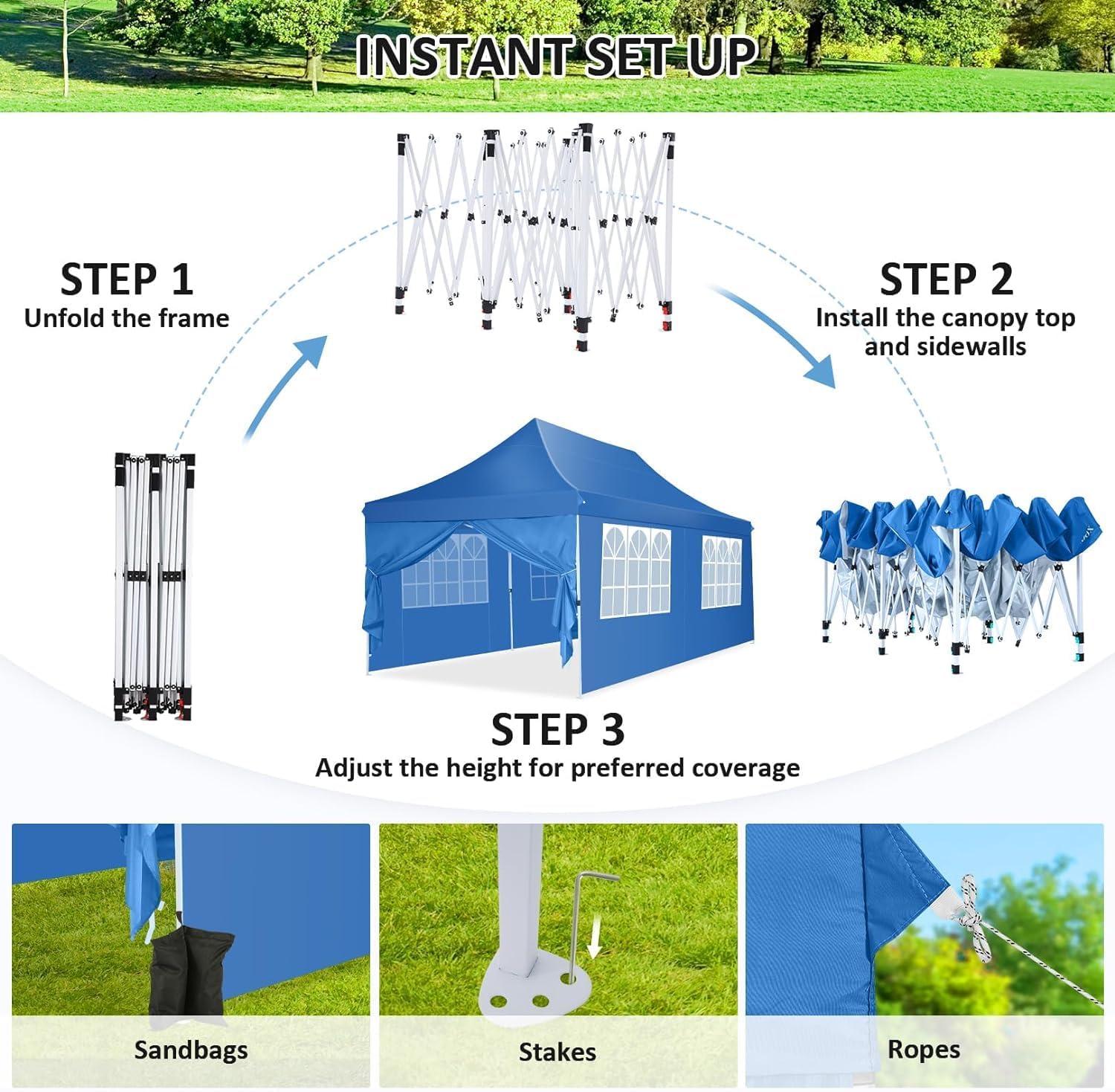 image:imageCOBIZI Canopy Tent 10x30 Pop Up Canopy with 8 Removable Sidewalls Party Tents for Parties Wedding Patio Commercial Waterproof and UV50 Ez Outdoor Instant Gazebo with Roller Bag amp 4 SandbagsWhiteOcean Blue