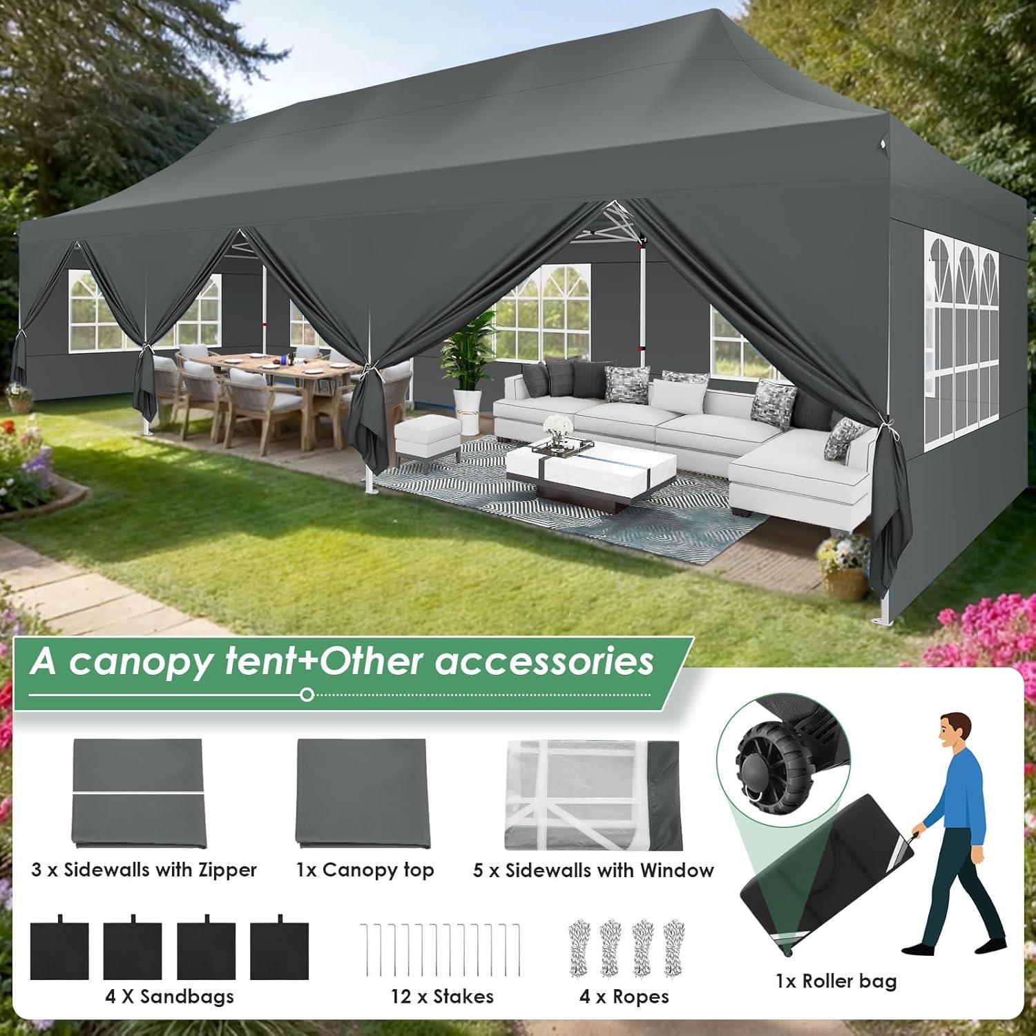 image:imageCOBIZI Canopy Tent 10x30 Pop Up Canopy with 8 Removable Sidewalls Party Tents for Parties Wedding Patio Commercial Waterproof and UV50 Ez Outdoor Instant Gazebo with Roller Bag amp 4 SandbagsWhiteGray