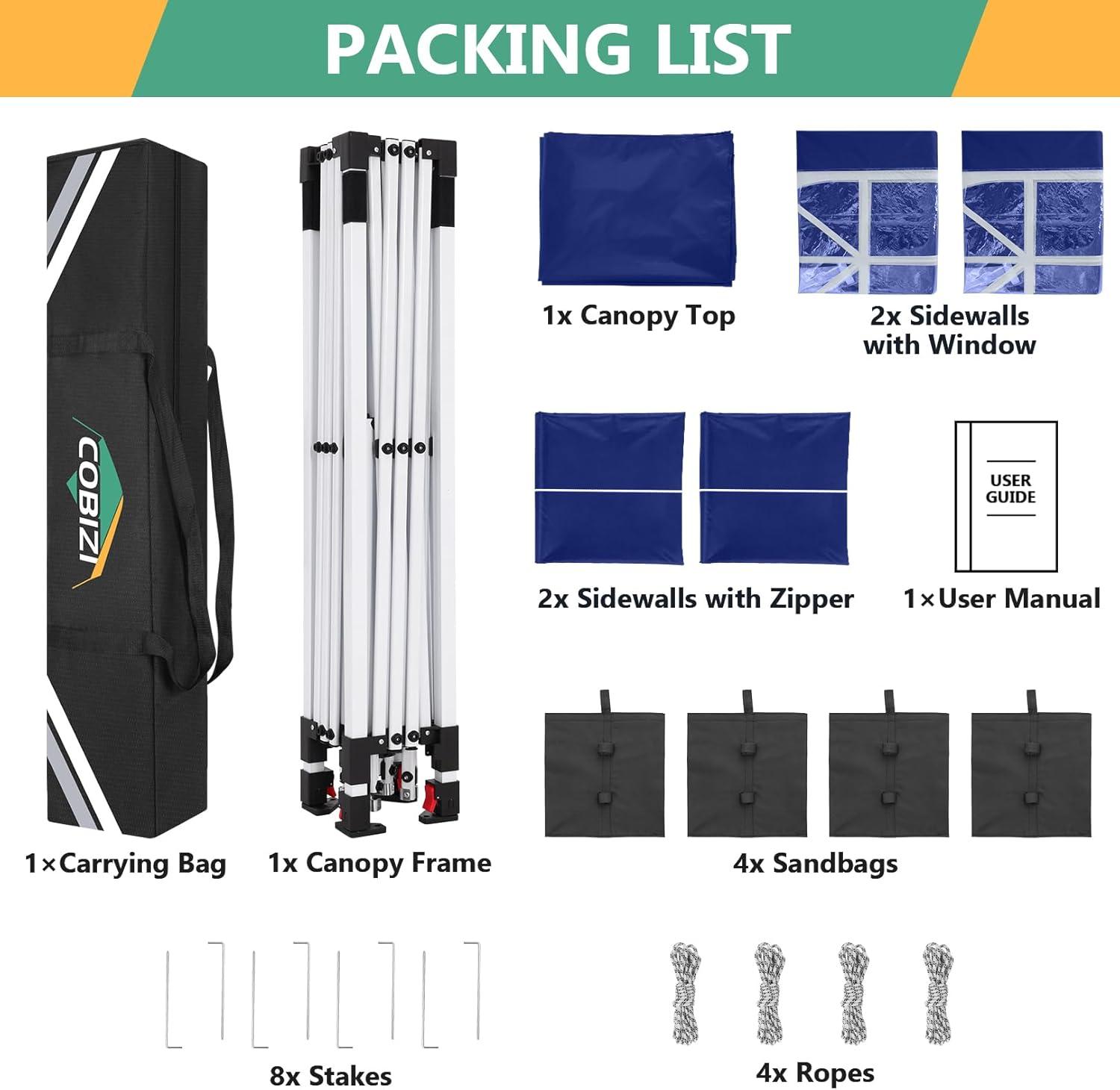 image:imageCOBIZI Canopy Tent 10x30 Pop Up Canopy with 8 Removable Sidewalls Party Tents for Parties Wedding Patio Commercial Waterproof and UV50 Ez Outdoor Instant Gazebo with Roller Bag amp 4 SandbagsWhiteDark Blue