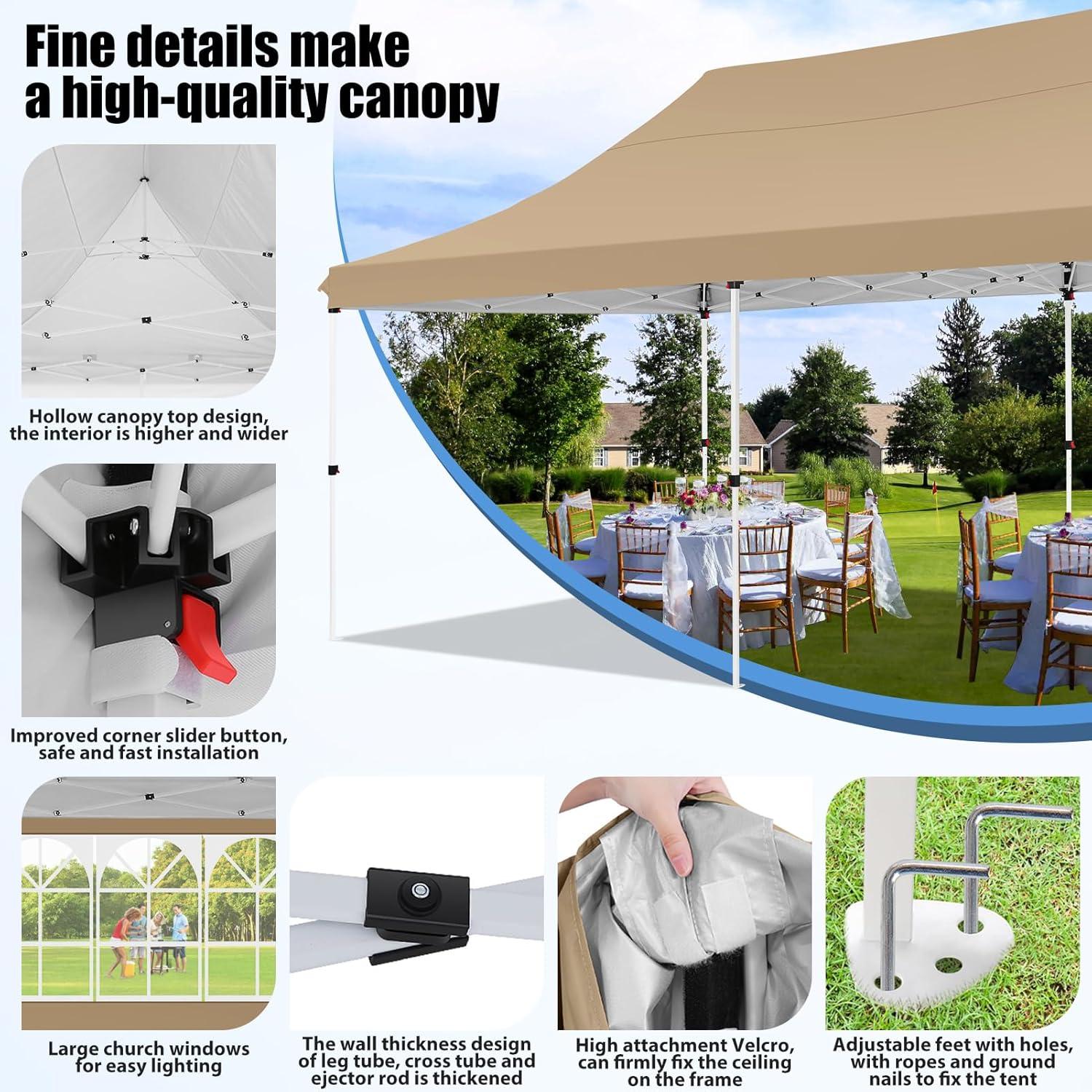 image:imageCOBIZI Canopy Tent 10x30 Pop Up Canopy with 8 Removable Sidewalls Party Tents for Parties Wedding Patio Commercial Waterproof and UV50 Ez Outdoor Instant Gazebo with Roller Bag amp 4 SandbagsWhiteKhaki