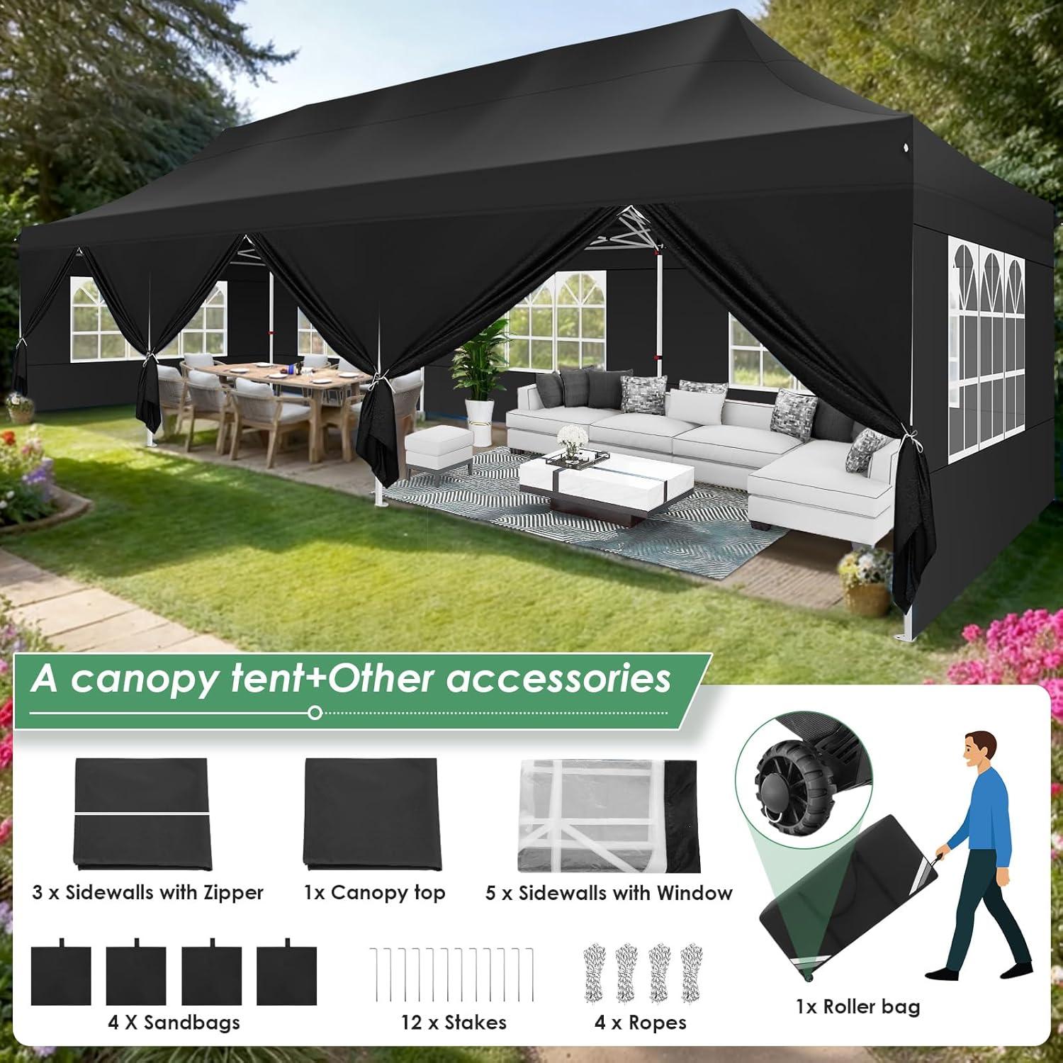 image:imageCOBIZI Canopy Tent 10x30 Pop Up Canopy with 8 Removable Sidewalls Party Tents for Parties Wedding Patio Commercial Waterproof and UV50 Ez Outdoor Instant Gazebo with Roller Bag amp 4 SandbagsWhiteBlack