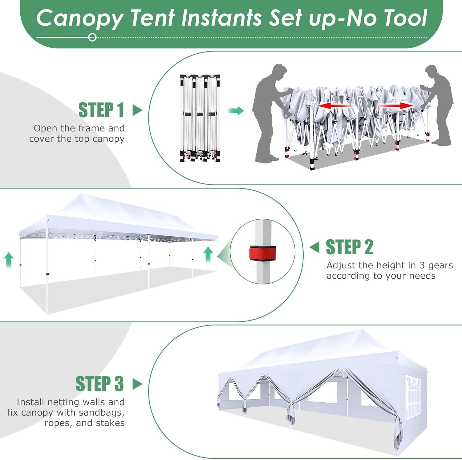 image:imageCOBIZI Canopy Tent 10x30 Pop Up Canopy with 8 Removable Sidewalls Party Tents for Parties Wedding Patio Commercial Waterproof and UV50 Ez Outdoor Instant Gazebo with Roller Bag amp 4 SandbagsWhiteWhite