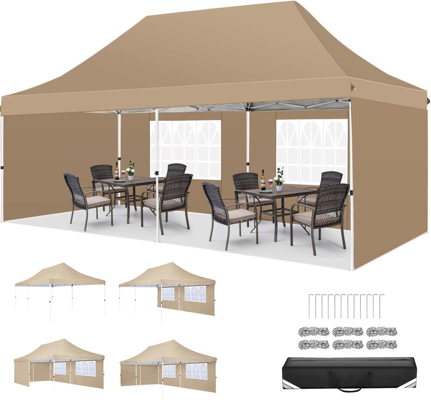 image:imageCOBIZI Canopy Tent 10x30 Pop Up Canopy with 8 Removable Sidewalls Party Tents for Parties Wedding Patio Commercial Waterproof and UV50 Ez Outdoor Instant Gazebo with Roller Bag amp 4 SandbagsWhiteKhaki