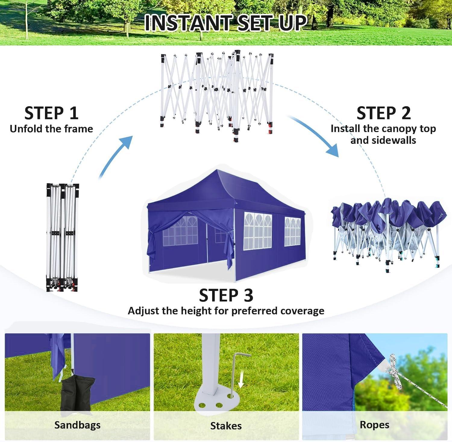 image:imageCOBIZI Canopy Tent 10x30 Pop Up Canopy with 8 Removable Sidewalls Party Tents for Parties Wedding Patio Commercial Waterproof and UV50 Ez Outdoor Instant Gazebo with Roller Bag amp 4 SandbagsWhiteNavy Blue