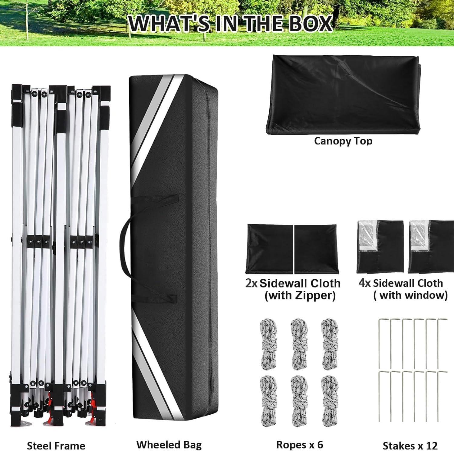image:imageCOBIZI Canopy Tent 10x30 Pop Up Canopy with 8 Removable Sidewalls Party Tents for Parties Wedding Patio Commercial Waterproof and UV50 Ez Outdoor Instant Gazebo with Roller Bag amp 4 SandbagsWhiteBlack