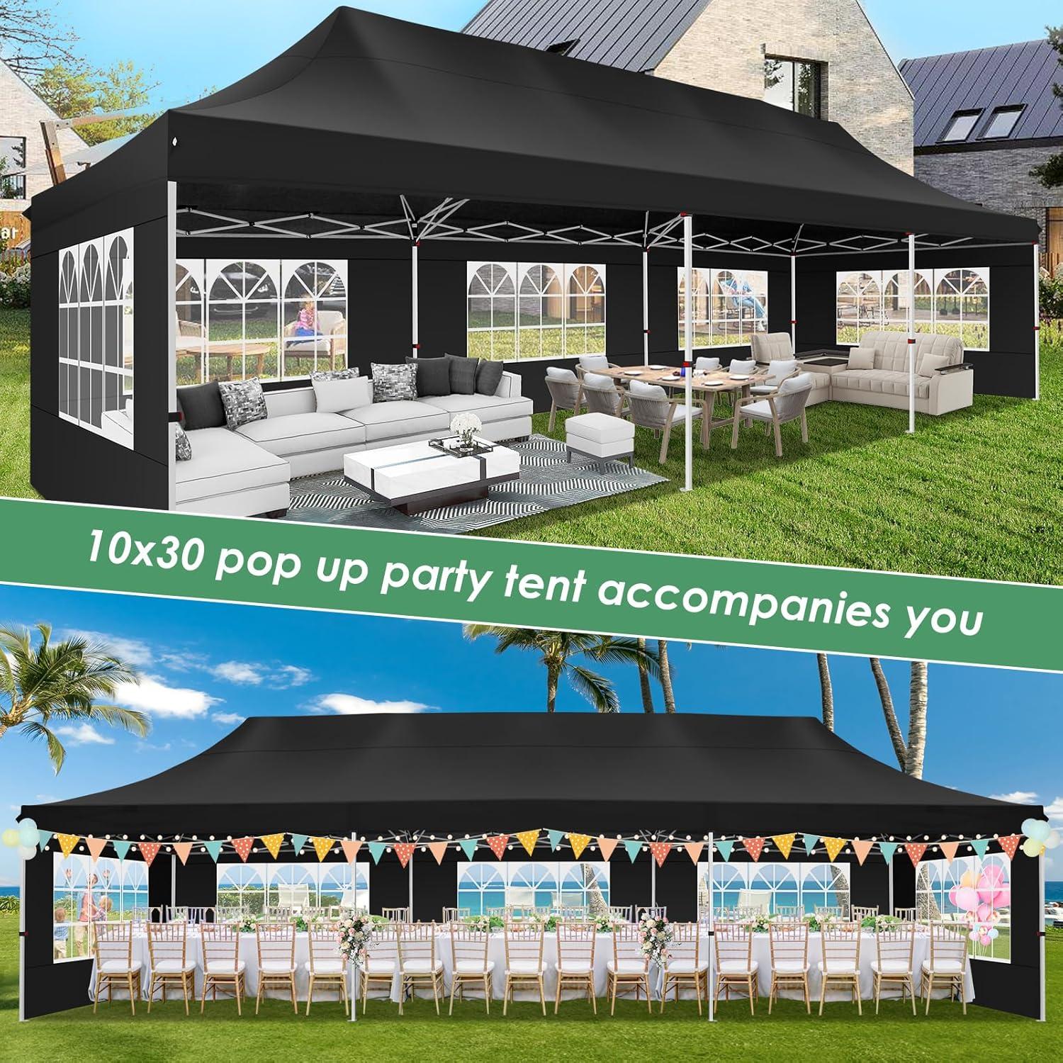 image:imageCOBIZI Canopy Tent 10x30 Pop Up Canopy with 8 Removable Sidewalls Party Tents for Parties Wedding Patio Commercial Waterproof and UV50 Ez Outdoor Instant Gazebo with Roller Bag amp 4 SandbagsWhiteBlack