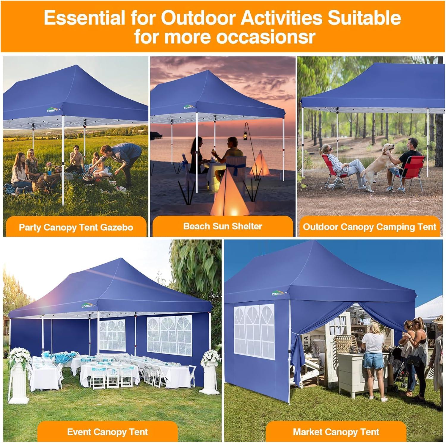 image:imageCOBIZI Canopy Tent 10x30 Pop Up Canopy with 8 Removable Sidewalls Party Tents for Parties Wedding Patio Commercial Waterproof and UV50 Ez Outdoor Instant Gazebo with Roller Bag amp 4 SandbagsWhiteDark Blue