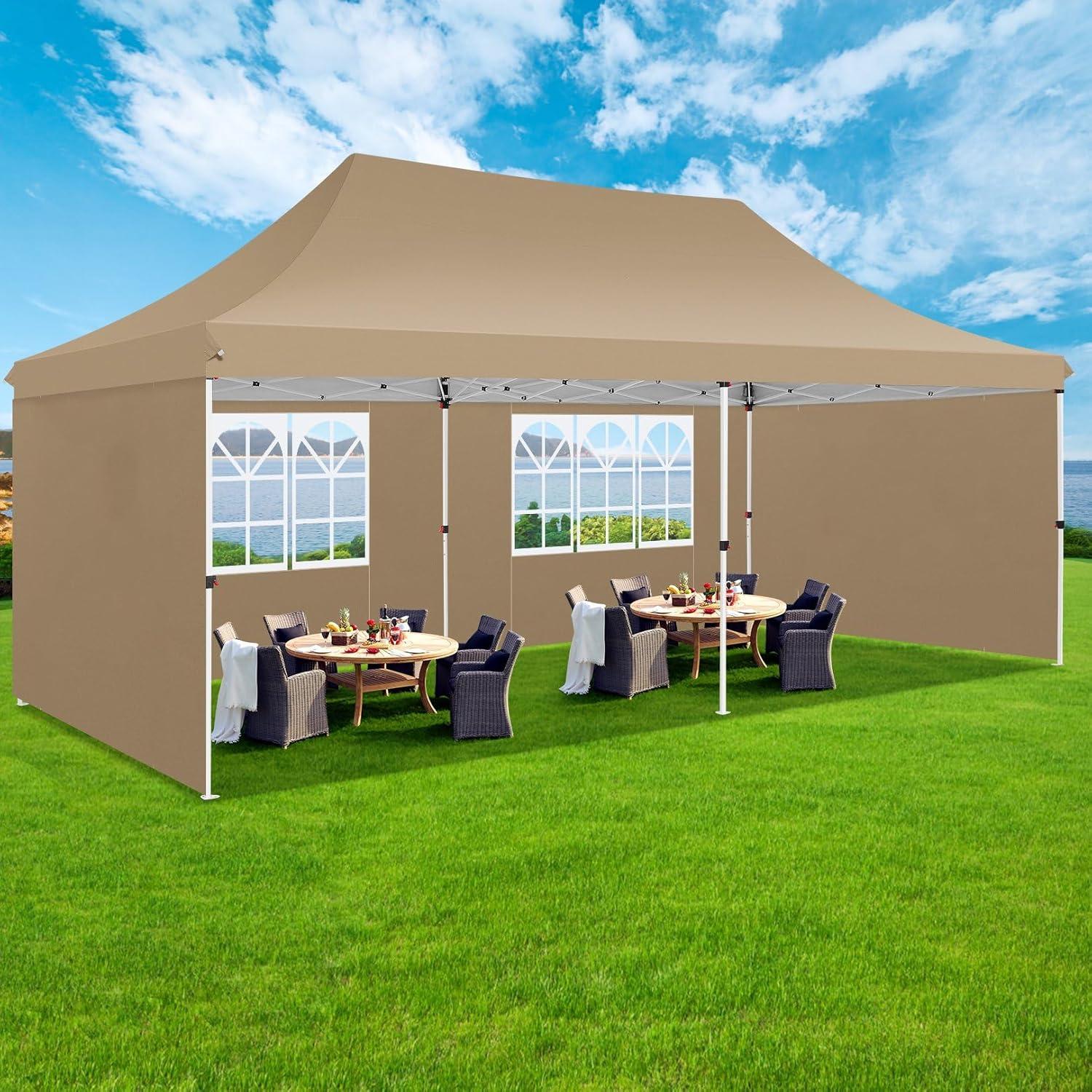 image:imageCOBIZI Canopy Tent 10x30 Pop Up Canopy with 8 Removable Sidewalls Party Tents for Parties Wedding Patio Commercial Waterproof and UV50 Ez Outdoor Instant Gazebo with Roller Bag amp 4 SandbagsWhiteKhaki