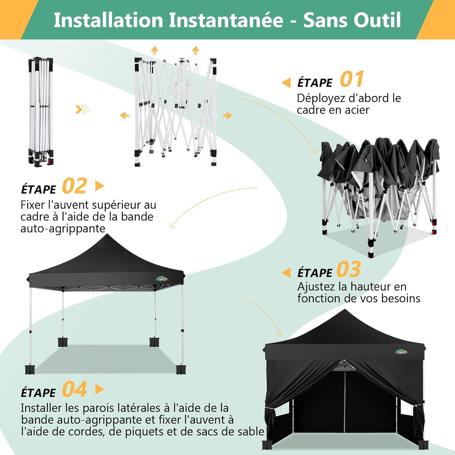 image:imageCOBIZI Canopy Tent 10x30 Pop Up Canopy with 8 Removable Sidewalls Party Tents for Parties Wedding Patio Commercial Waterproof and UV50 Ez Outdoor Instant Gazebo with Roller Bag amp 4 SandbagsWhiteBlack