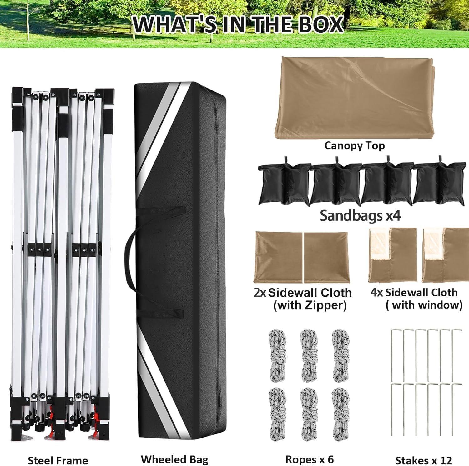 image:imageCOBIZI Canopy Tent 10x30 Pop Up Canopy with 8 Removable Sidewalls Party Tents for Parties Wedding Patio Commercial Waterproof and UV50 Ez Outdoor Instant Gazebo with Roller Bag amp 4 SandbagsWhiteKhaki